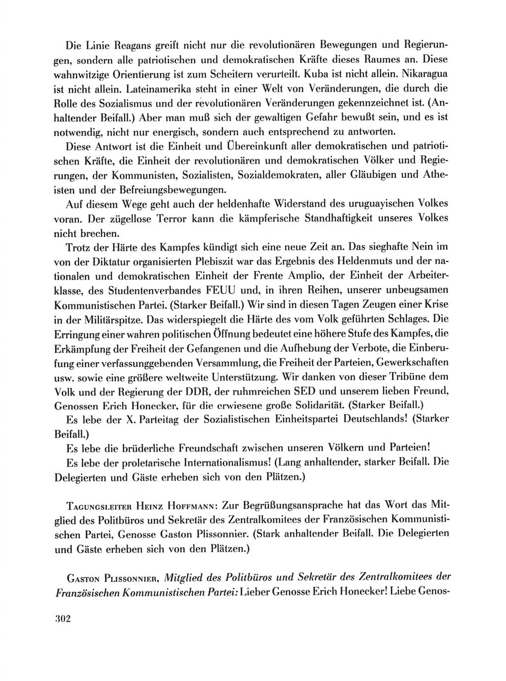Protokoll der Verhandlungen des Ⅹ. Parteitages der Sozialistischen Einheitspartei Deutschlands (SED) [Deutsche Demokratische Republik (DDR)] 1981, Band 1, Seite 302 (Prot. Verh. Ⅹ. PT SED DDR 1981, Bd. 1, S. 302)