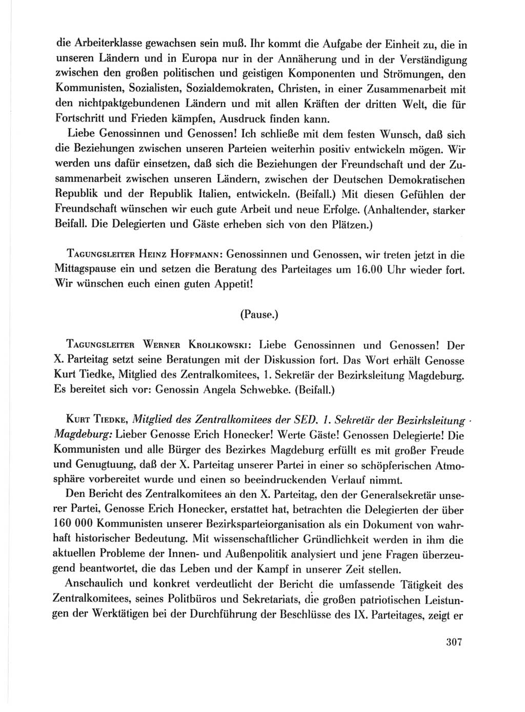 Protokoll der Verhandlungen des Ⅹ. Parteitages der Sozialistischen Einheitspartei Deutschlands (SED) [Deutsche Demokratische Republik (DDR)] 1981, Band 1, Seite 307 (Prot. Verh. Ⅹ. PT SED DDR 1981, Bd. 1, S. 307)