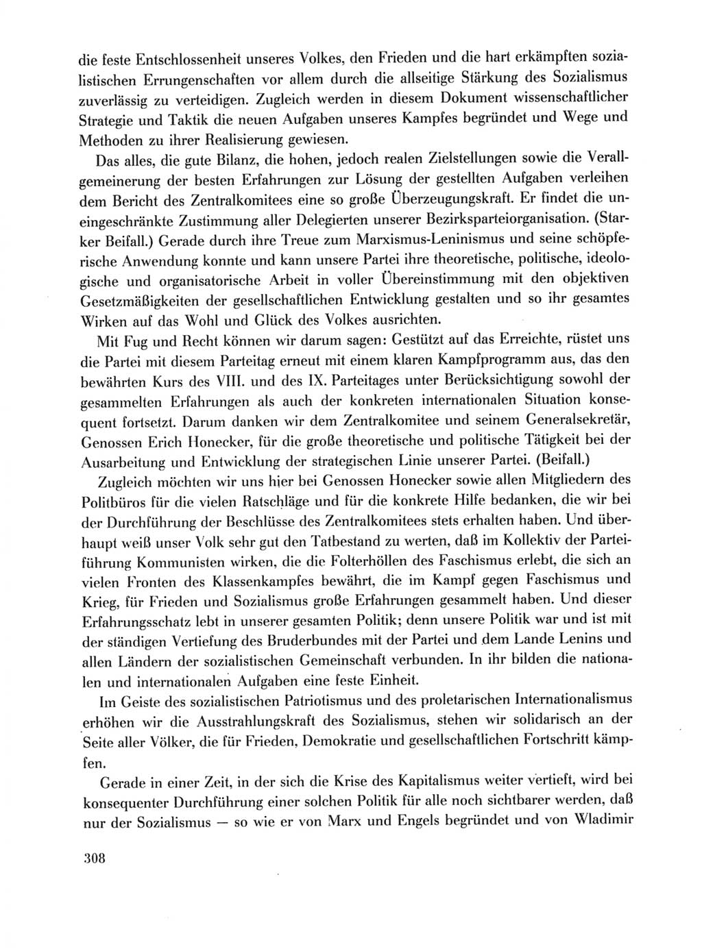 Protokoll der Verhandlungen des Ⅹ. Parteitages der Sozialistischen Einheitspartei Deutschlands (SED) [Deutsche Demokratische Republik (DDR)] 1981, Band 1, Seite 308 (Prot. Verh. Ⅹ. PT SED DDR 1981, Bd. 1, S. 308)
