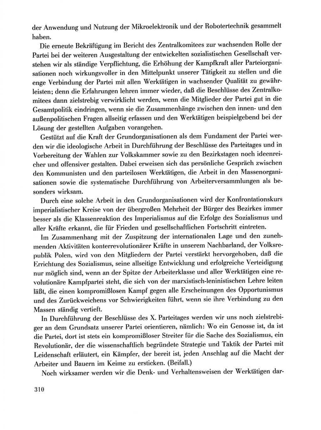 Protokoll der Verhandlungen des Ⅹ. Parteitages der Sozialistischen Einheitspartei Deutschlands (SED) [Deutsche Demokratische Republik (DDR)] 1981, Band 1, Seite 310 (Prot. Verh. Ⅹ. PT SED DDR 1981, Bd. 1, S. 310)