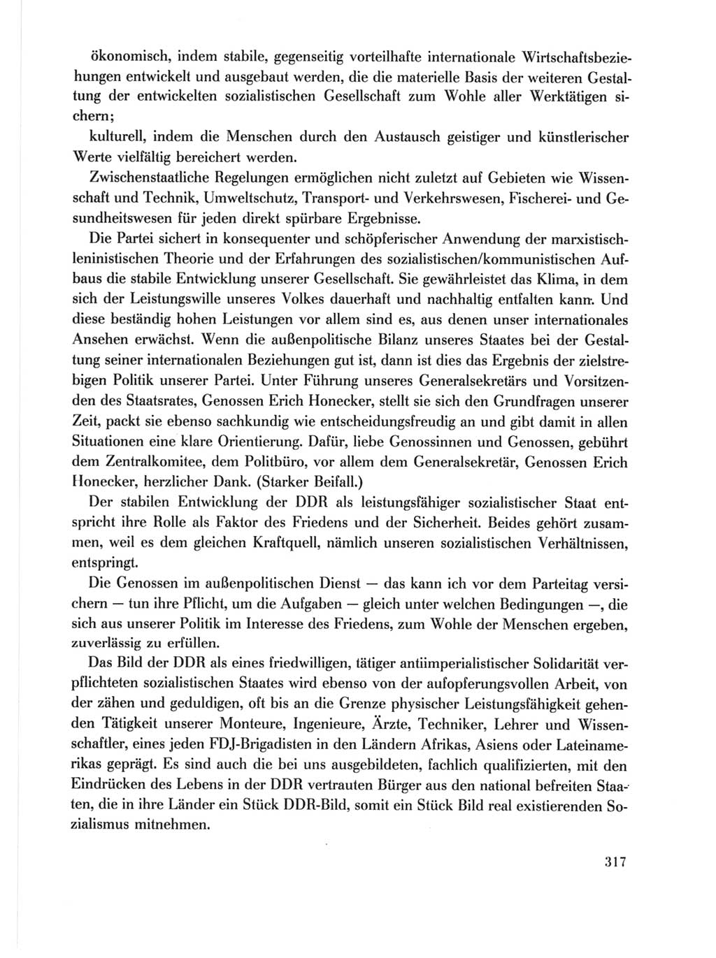 Protokoll der Verhandlungen des Ⅹ. Parteitages der Sozialistischen Einheitspartei Deutschlands (SED) [Deutsche Demokratische Republik (DDR)] 1981, Band 1, Seite 317 (Prot. Verh. Ⅹ. PT SED DDR 1981, Bd. 1, S. 317)