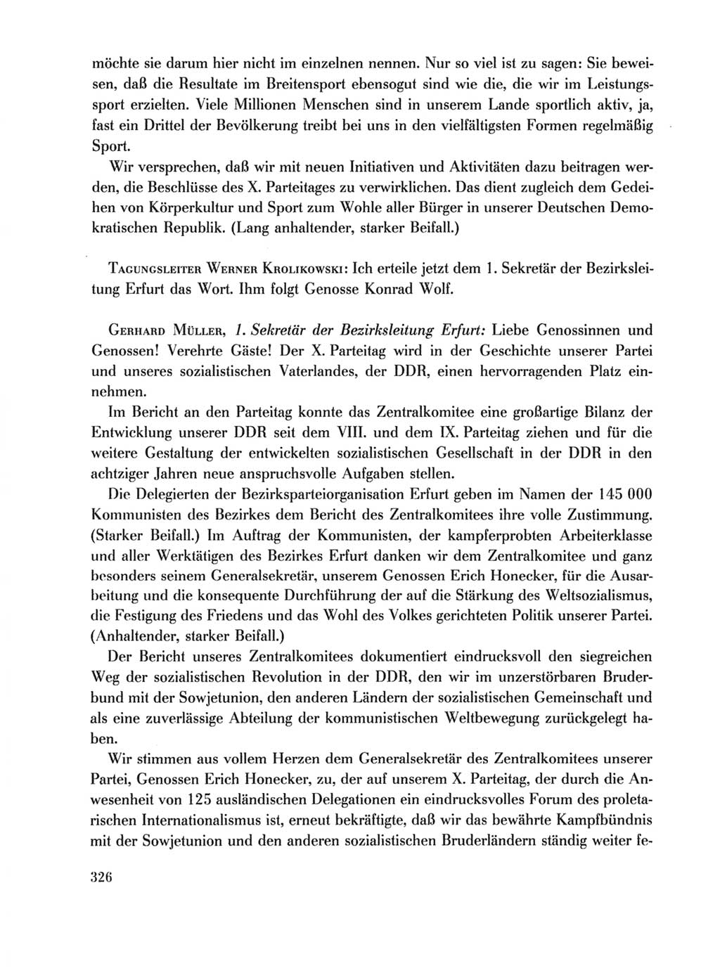 Protokoll der Verhandlungen des Ⅹ. Parteitages der Sozialistischen Einheitspartei Deutschlands (SED) [Deutsche Demokratische Republik (DDR)] 1981, Band 1, Seite 326 (Prot. Verh. Ⅹ. PT SED DDR 1981, Bd. 1, S. 326)