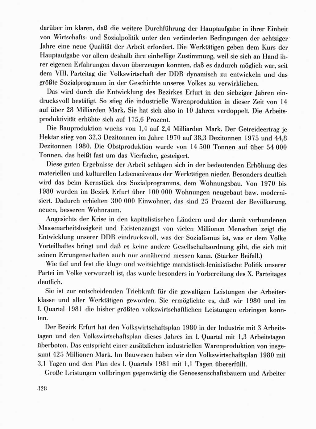 Protokoll der Verhandlungen des Ⅹ. Parteitages der Sozialistischen Einheitspartei Deutschlands (SED) [Deutsche Demokratische Republik (DDR)] 1981, Band 1, Seite 328 (Prot. Verh. Ⅹ. PT SED DDR 1981, Bd. 1, S. 328)