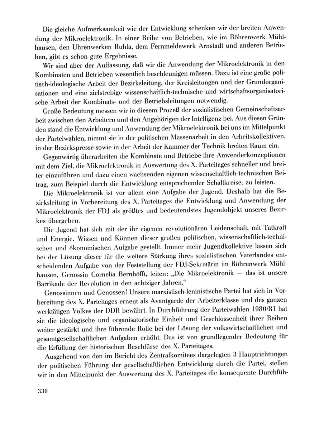 Protokoll der Verhandlungen des Ⅹ. Parteitages der Sozialistischen Einheitspartei Deutschlands (SED) [Deutsche Demokratische Republik (DDR)] 1981, Band 1, Seite 330 (Prot. Verh. Ⅹ. PT SED DDR 1981, Bd. 1, S. 330)