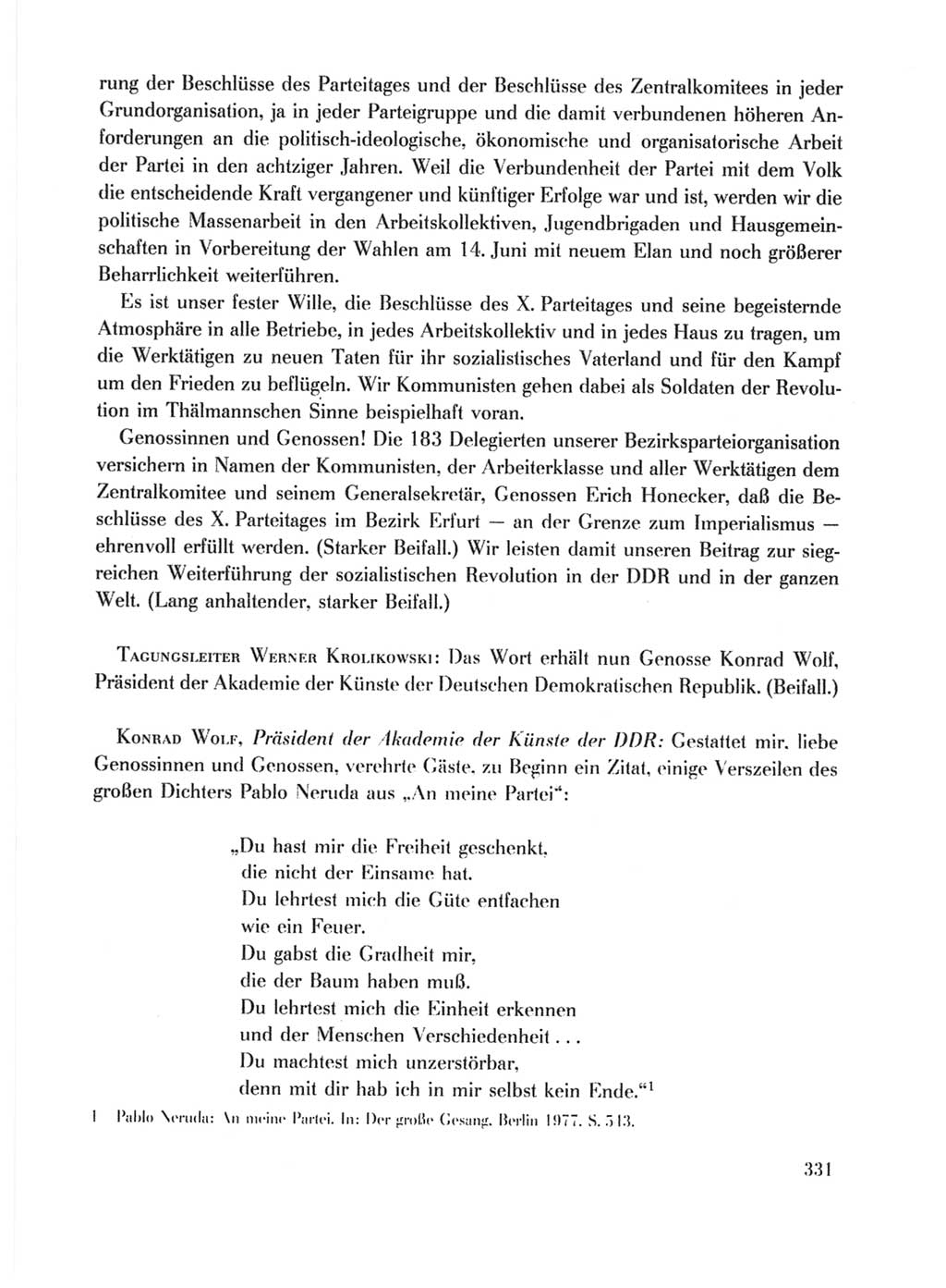 Protokoll der Verhandlungen des Ⅹ. Parteitages der Sozialistischen Einheitspartei Deutschlands (SED) [Deutsche Demokratische Republik (DDR)] 1981, Band 1, Seite 331 (Prot. Verh. Ⅹ. PT SED DDR 1981, Bd. 1, S. 331)