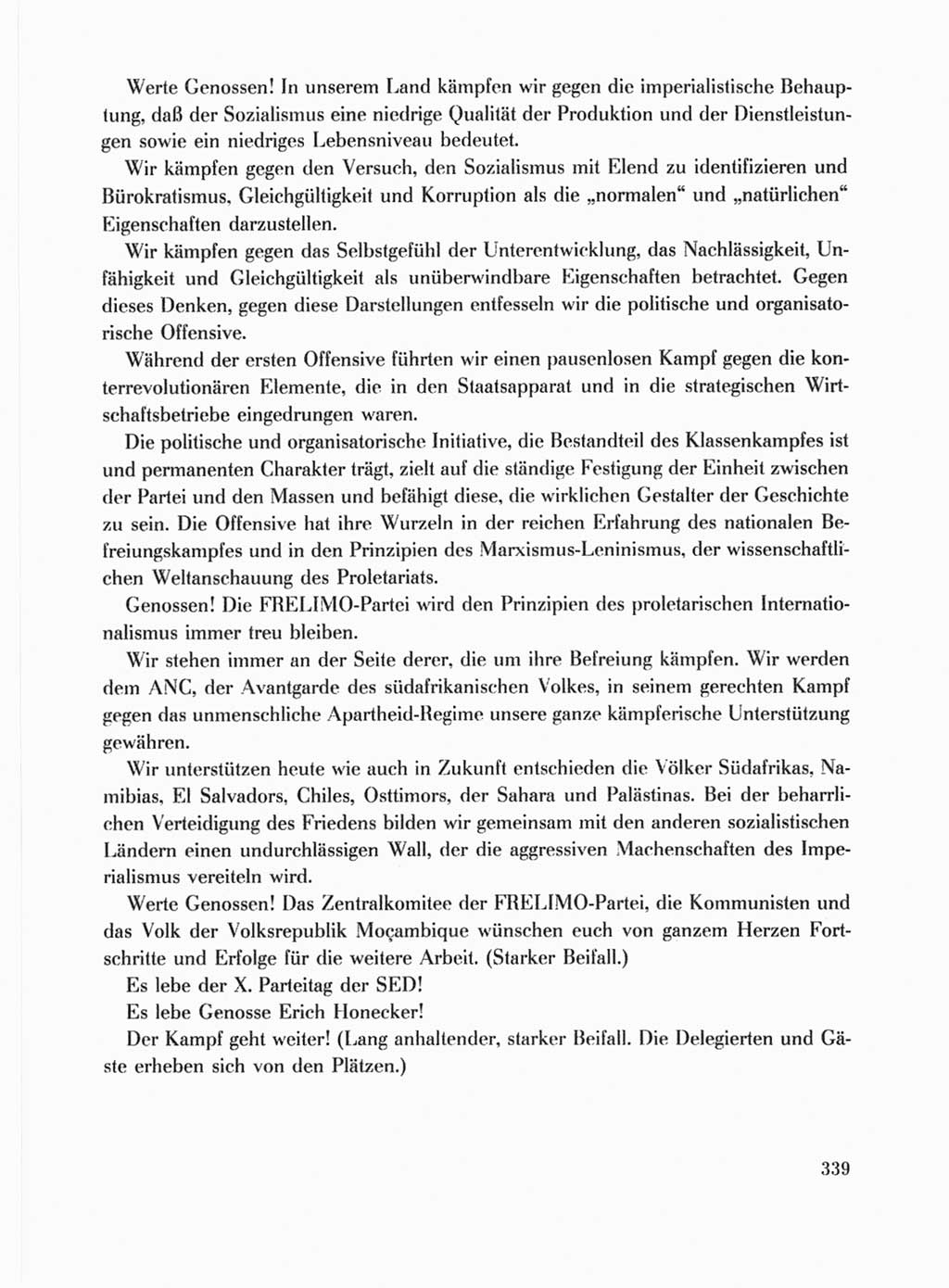 Protokoll der Verhandlungen des Ⅹ. Parteitages der Sozialistischen Einheitspartei Deutschlands (SED) [Deutsche Demokratische Republik (DDR)] 1981, Band 1, Seite 339 (Prot. Verh. Ⅹ. PT SED DDR 1981, Bd. 1, S. 339)