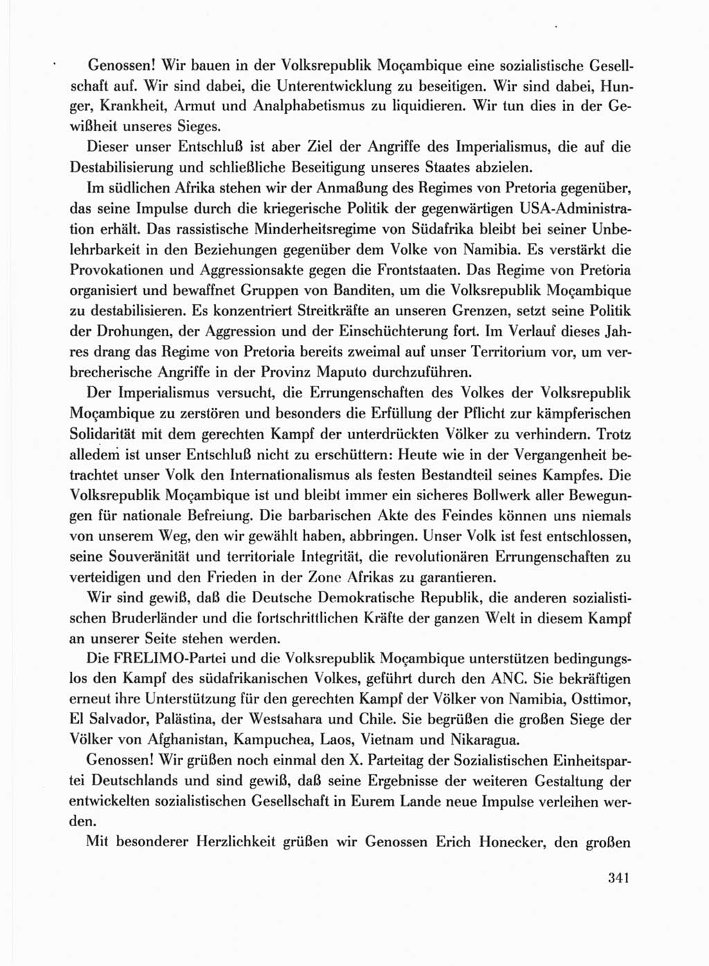 Protokoll der Verhandlungen des Ⅹ. Parteitages der Sozialistischen Einheitspartei Deutschlands (SED) [Deutsche Demokratische Republik (DDR)] 1981, Band 1, Seite 341 (Prot. Verh. Ⅹ. PT SED DDR 1981, Bd. 1, S. 341)