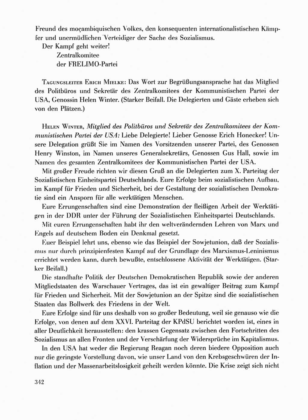 Protokoll der Verhandlungen des Ⅹ. Parteitages der Sozialistischen Einheitspartei Deutschlands (SED) [Deutsche Demokratische Republik (DDR)] 1981, Band 1, Seite 342 (Prot. Verh. Ⅹ. PT SED DDR 1981, Bd. 1, S. 342)