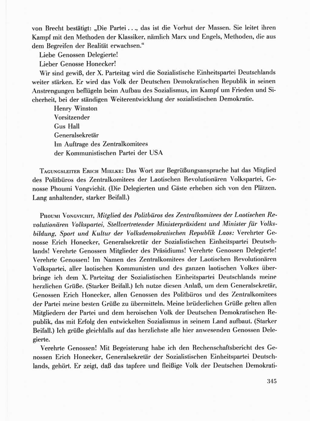 Protokoll der Verhandlungen des Ⅹ. Parteitages der Sozialistischen Einheitspartei Deutschlands (SED) [Deutsche Demokratische Republik (DDR)] 1981, Band 1, Seite 345 (Prot. Verh. Ⅹ. PT SED DDR 1981, Bd. 1, S. 345)
