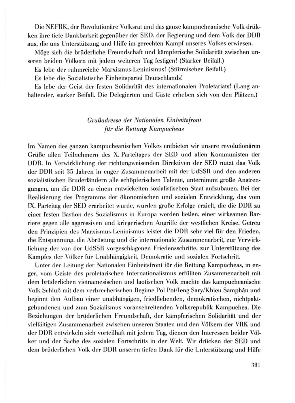 Protokoll der Verhandlungen des Ⅹ. Parteitages der Sozialistischen Einheitspartei Deutschlands (SED) [Deutsche Demokratische Republik (DDR)] 1981, Band 1, Seite 361 (Prot. Verh. Ⅹ. PT SED DDR 1981, Bd. 1, S. 361)