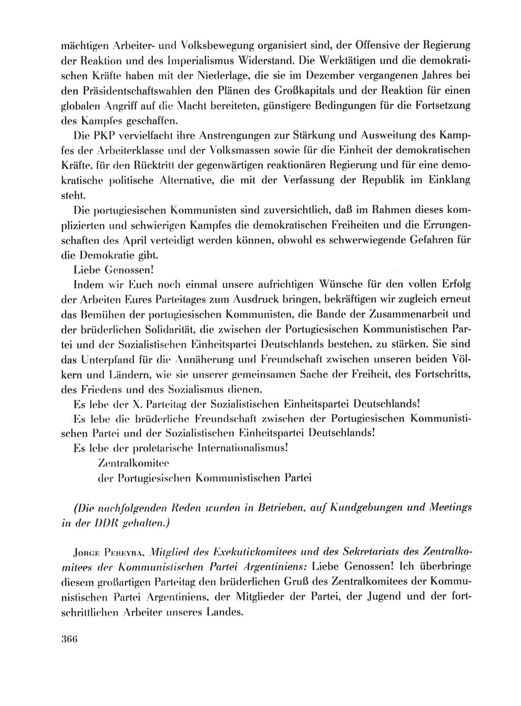 Protokoll der Verhandlungen des Ⅹ. Parteitages der Sozialistischen Einheitspartei Deutschlands (SED) [Deutsche Demokratische Republik (DDR)] 1981, Band 1, Seite 366 (Prot. Verh. Ⅹ. PT SED DDR 1981, Bd. 1, S. 366)