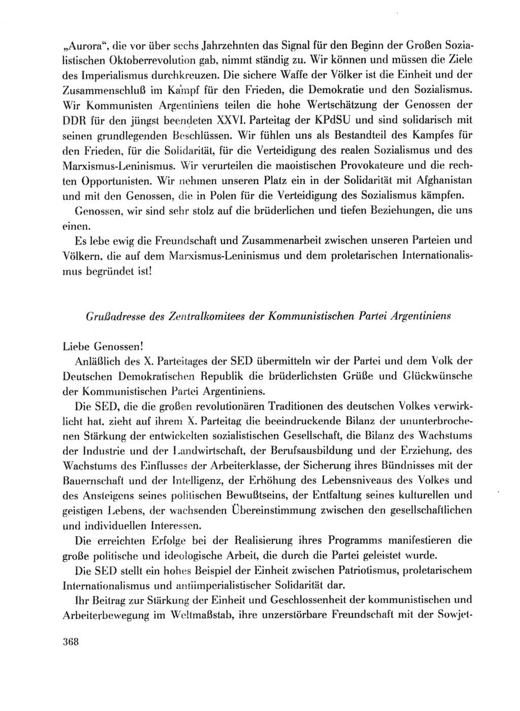 Protokoll der Verhandlungen des Ⅹ. Parteitages der Sozialistischen Einheitspartei Deutschlands (SED) [Deutsche Demokratische Republik (DDR)] 1981, Band 1, Seite 368 (Prot. Verh. Ⅹ. PT SED DDR 1981, Bd. 1, S. 368)