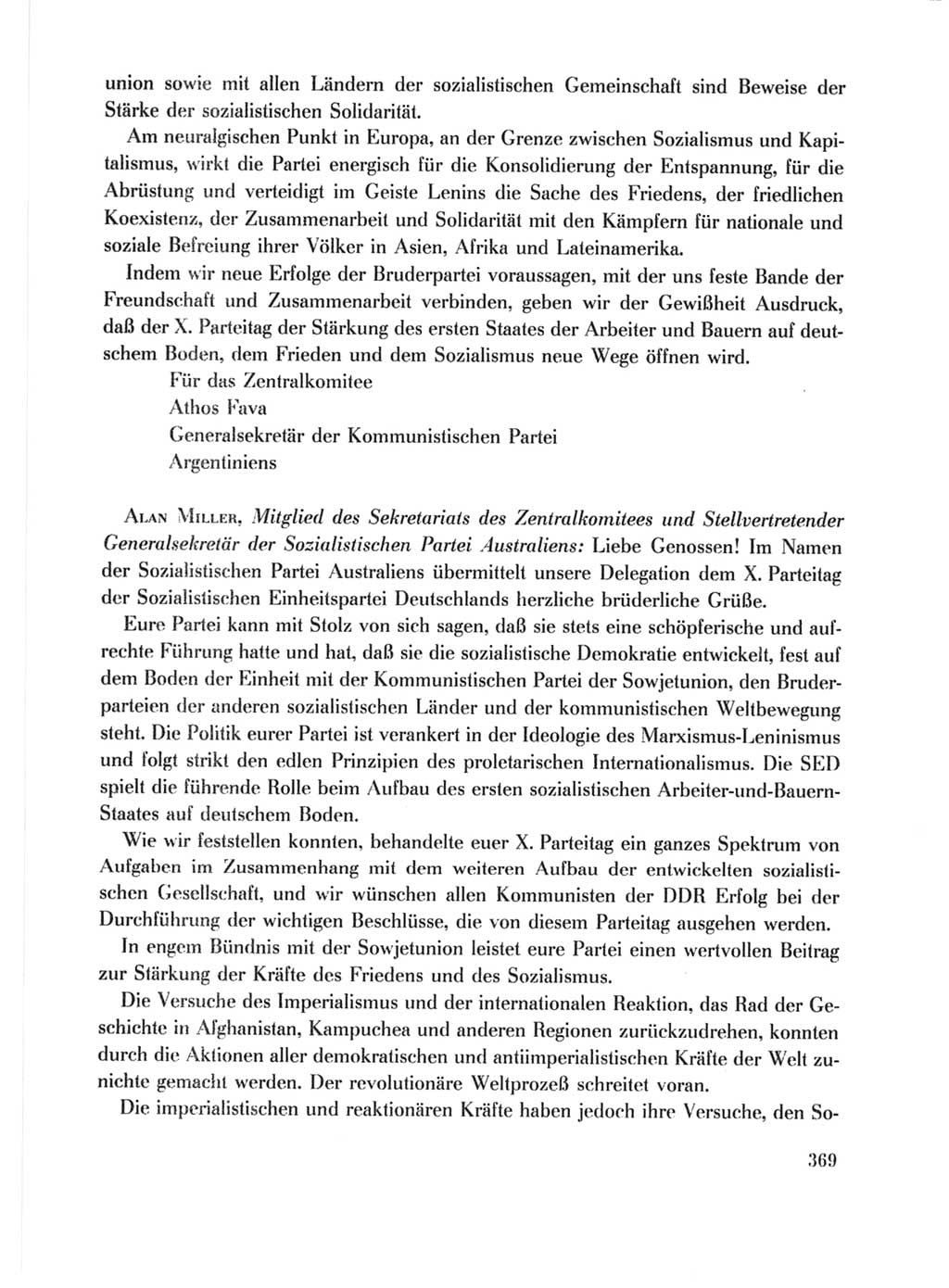 Protokoll der Verhandlungen des Ⅹ. Parteitages der Sozialistischen Einheitspartei Deutschlands (SED) [Deutsche Demokratische Republik (DDR)] 1981, Band 1, Seite 369 (Prot. Verh. Ⅹ. PT SED DDR 1981, Bd. 1, S. 369)