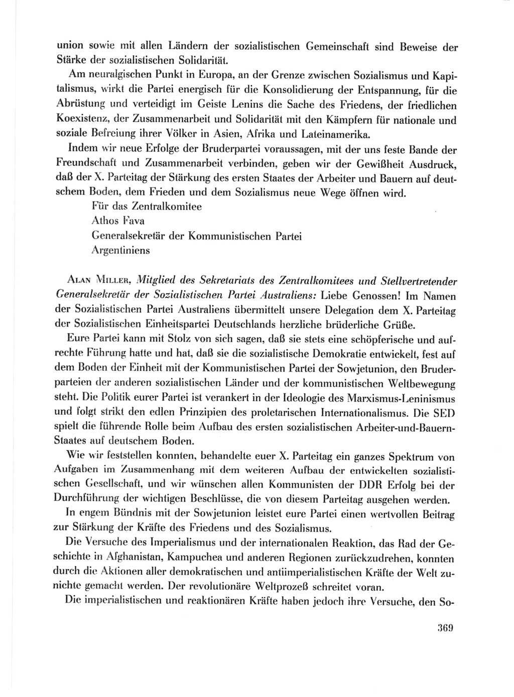 Protokoll der Verhandlungen des Ⅹ. Parteitages der Sozialistischen Einheitspartei Deutschlands (SED) [Deutsche Demokratische Republik (DDR)] 1981, Band 1, Seite 369 (Prot. Verh. Ⅹ. PT SED DDR 1981, Bd. 1, S. 369)