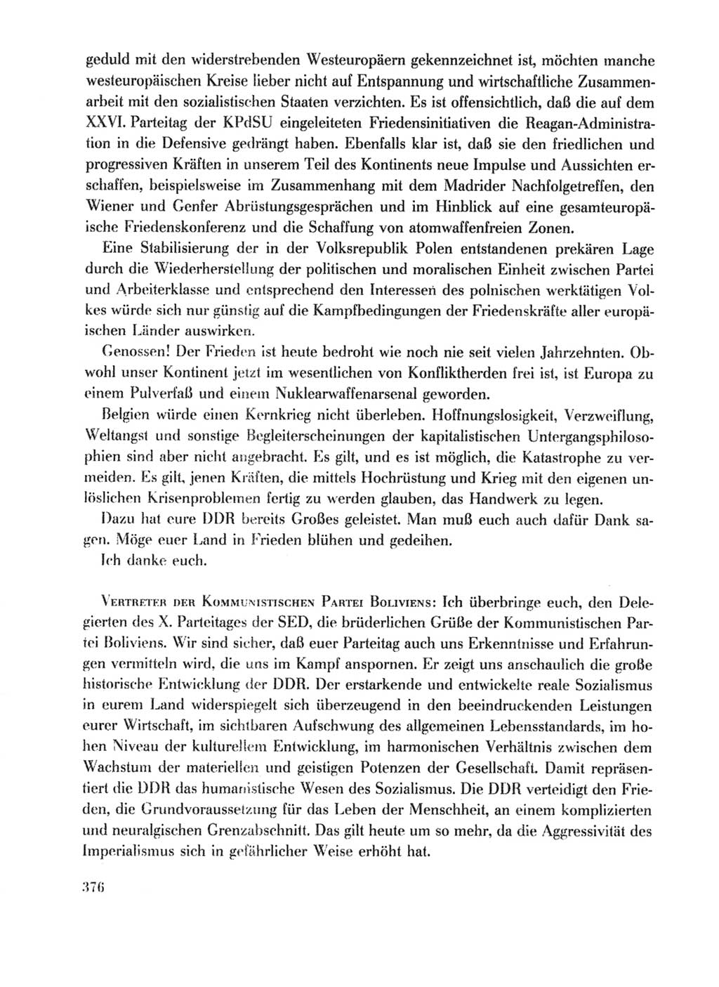 Protokoll der Verhandlungen des Ⅹ. Parteitages der Sozialistischen Einheitspartei Deutschlands (SED) [Deutsche Demokratische Republik (DDR)] 1981, Band 1, Seite 376 (Prot. Verh. Ⅹ. PT SED DDR 1981, Bd. 1, S. 376)