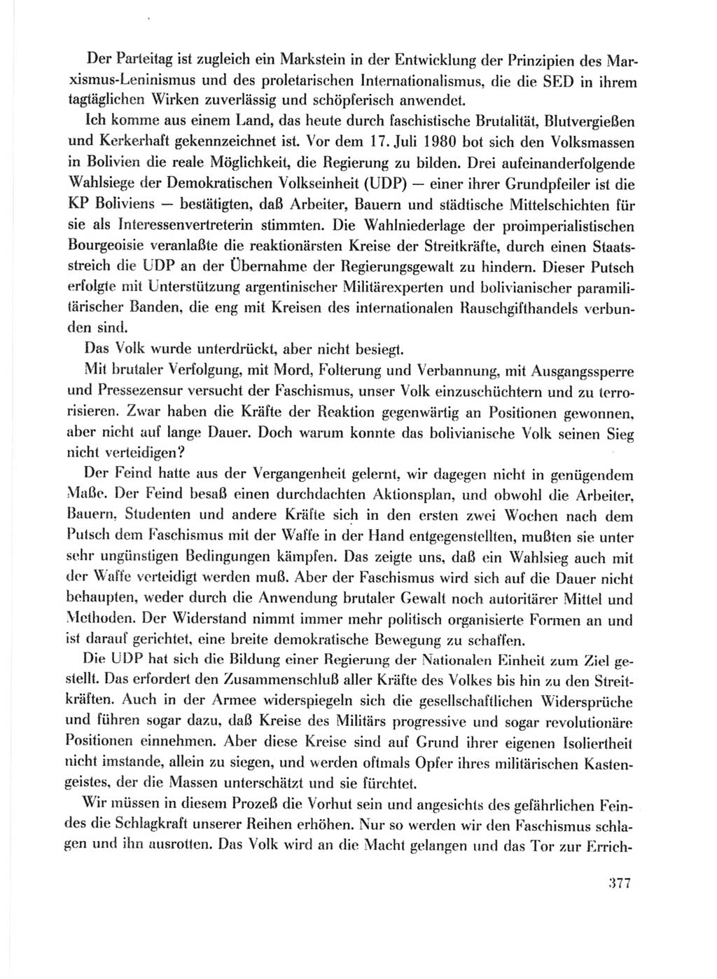 Protokoll der Verhandlungen des Ⅹ. Parteitages der Sozialistischen Einheitspartei Deutschlands (SED) [Deutsche Demokratische Republik (DDR)] 1981, Band 1, Seite 377 (Prot. Verh. Ⅹ. PT SED DDR 1981, Bd. 1, S. 377)