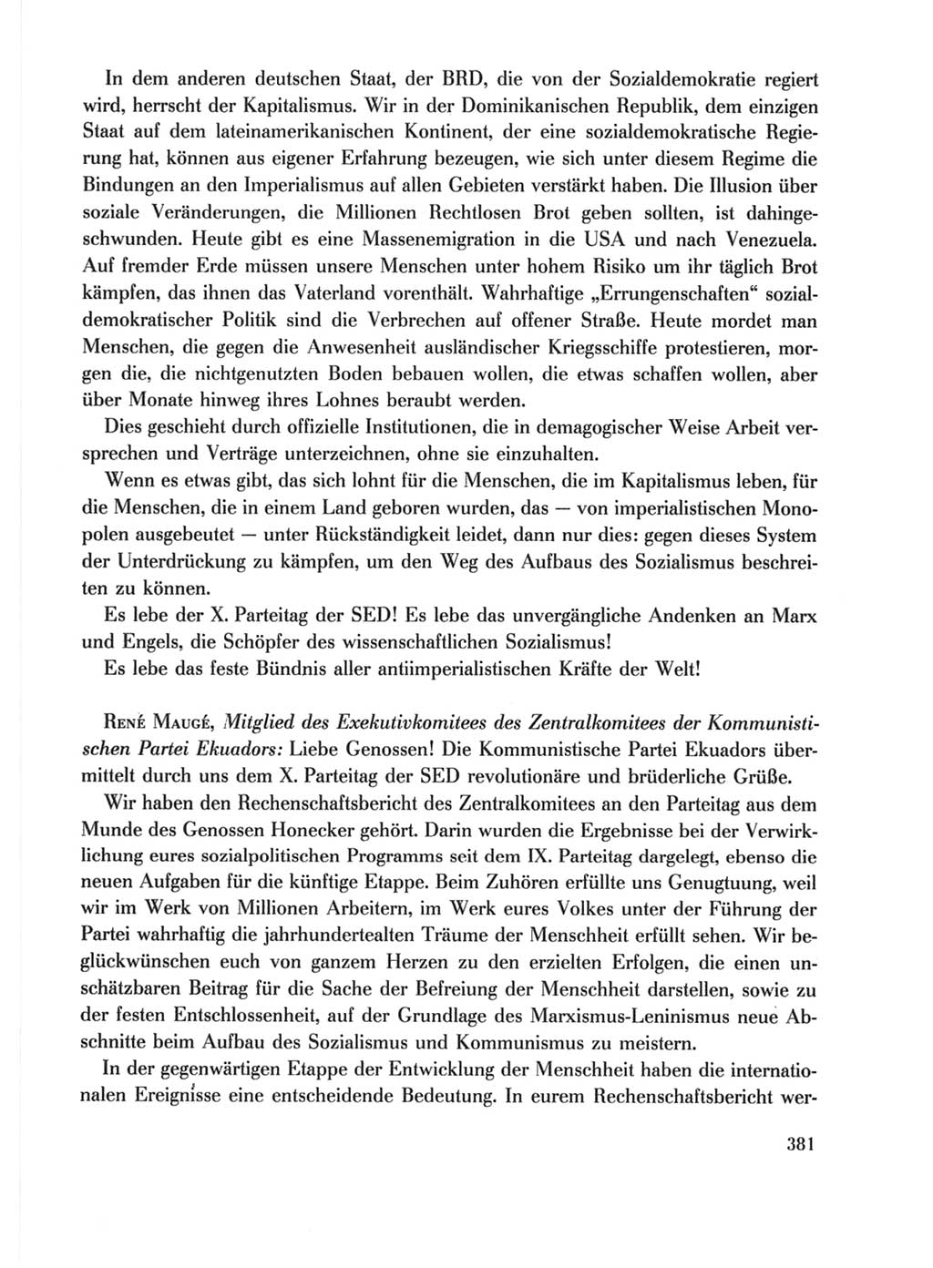 Protokoll der Verhandlungen des Ⅹ. Parteitages der Sozialistischen Einheitspartei Deutschlands (SED) [Deutsche Demokratische Republik (DDR)] 1981, Band 1, Seite 381 (Prot. Verh. Ⅹ. PT SED DDR 1981, Bd. 1, S. 381)