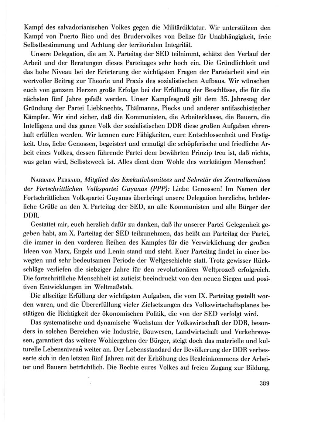 Protokoll der Verhandlungen des Ⅹ. Parteitages der Sozialistischen Einheitspartei Deutschlands (SED) [Deutsche Demokratische Republik (DDR)] 1981, Band 1, Seite 389 (Prot. Verh. Ⅹ. PT SED DDR 1981, Bd. 1, S. 389)