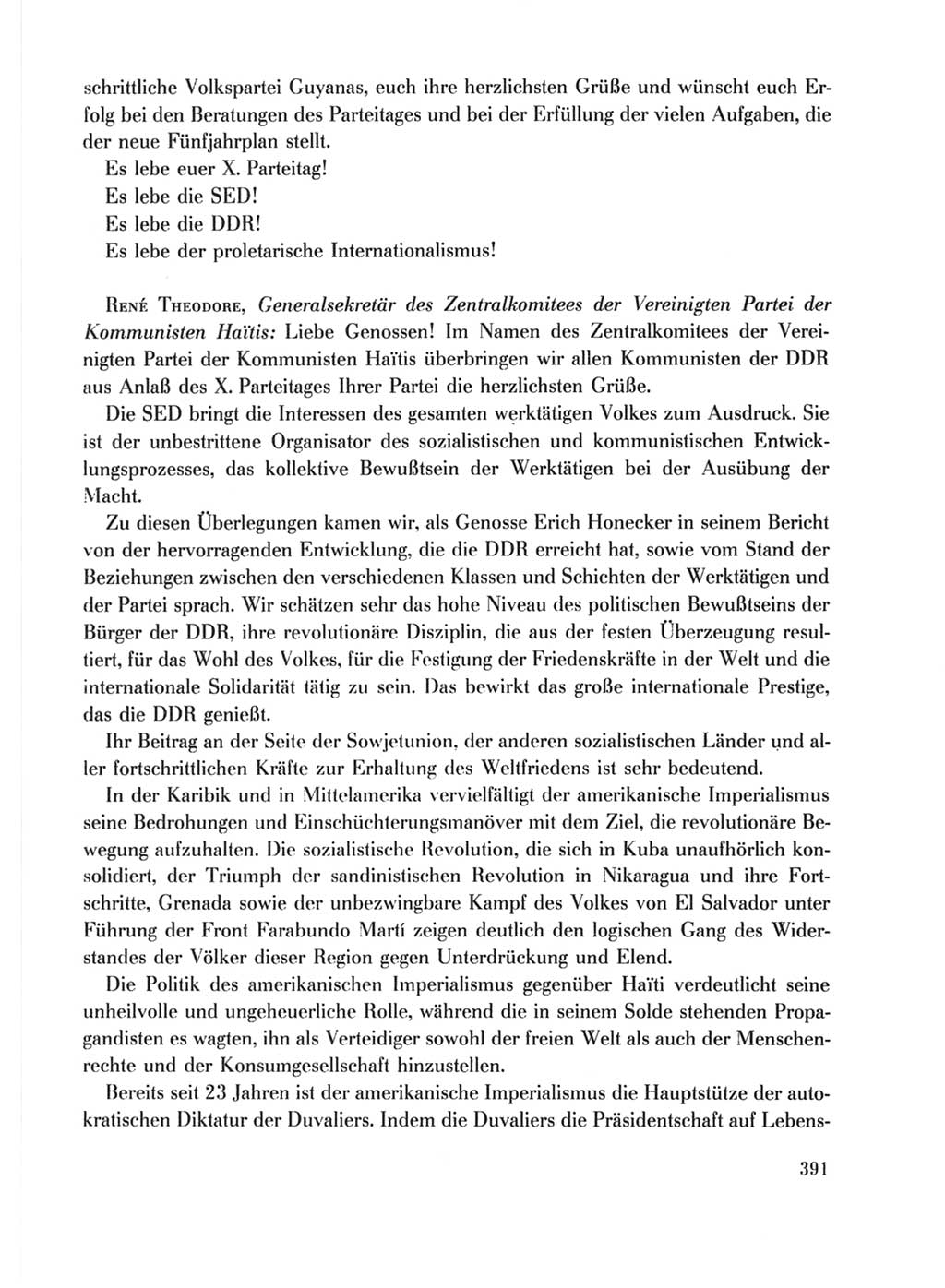 Protokoll der Verhandlungen des Ⅹ. Parteitages der Sozialistischen Einheitspartei Deutschlands (SED) [Deutsche Demokratische Republik (DDR)] 1981, Band 1, Seite 391 (Prot. Verh. Ⅹ. PT SED DDR 1981, Bd. 1, S. 391)