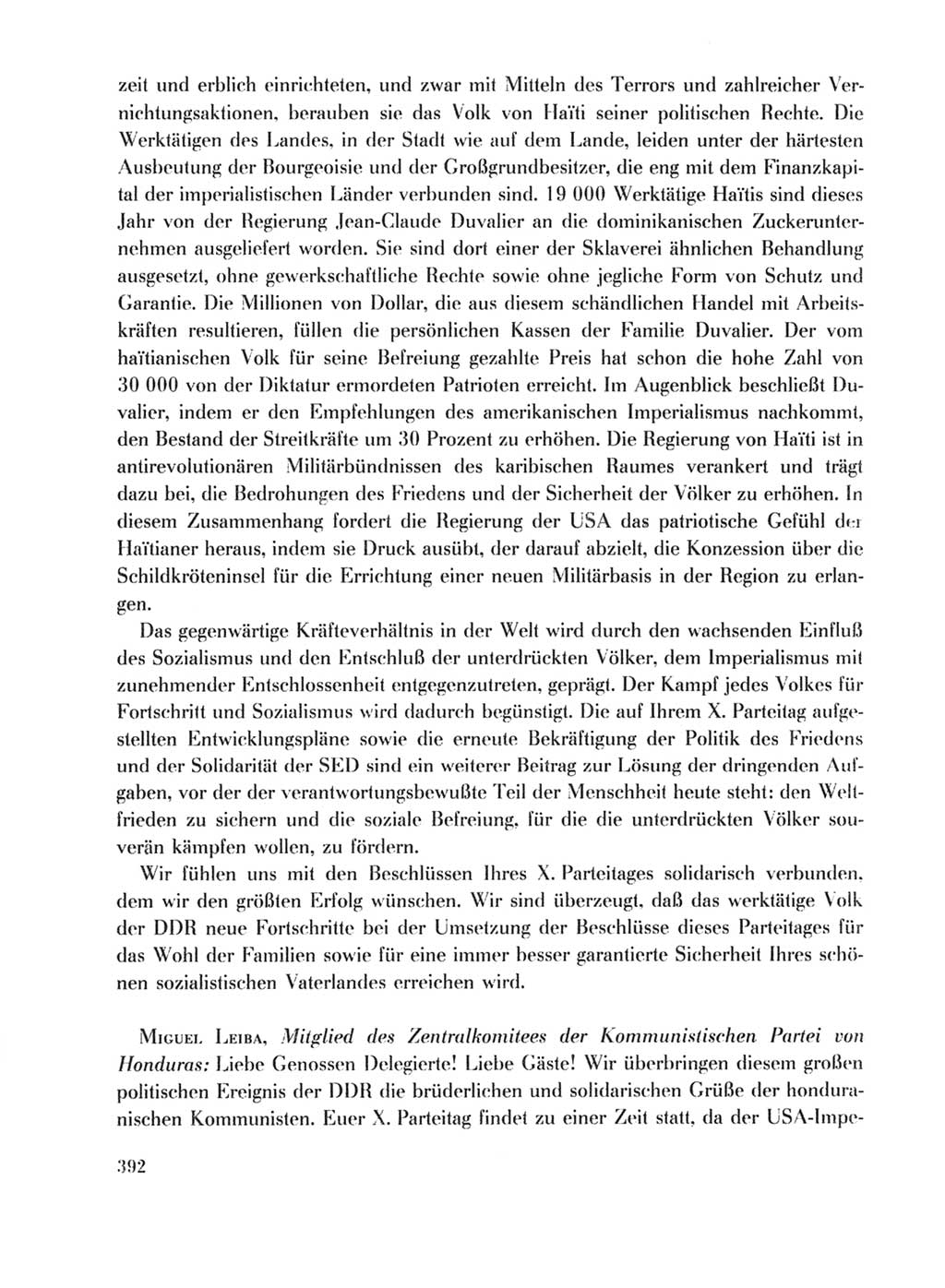 Protokoll der Verhandlungen des Ⅹ. Parteitages der Sozialistischen Einheitspartei Deutschlands (SED) [Deutsche Demokratische Republik (DDR)] 1981, Band 1, Seite 392 (Prot. Verh. Ⅹ. PT SED DDR 1981, Bd. 1, S. 392)