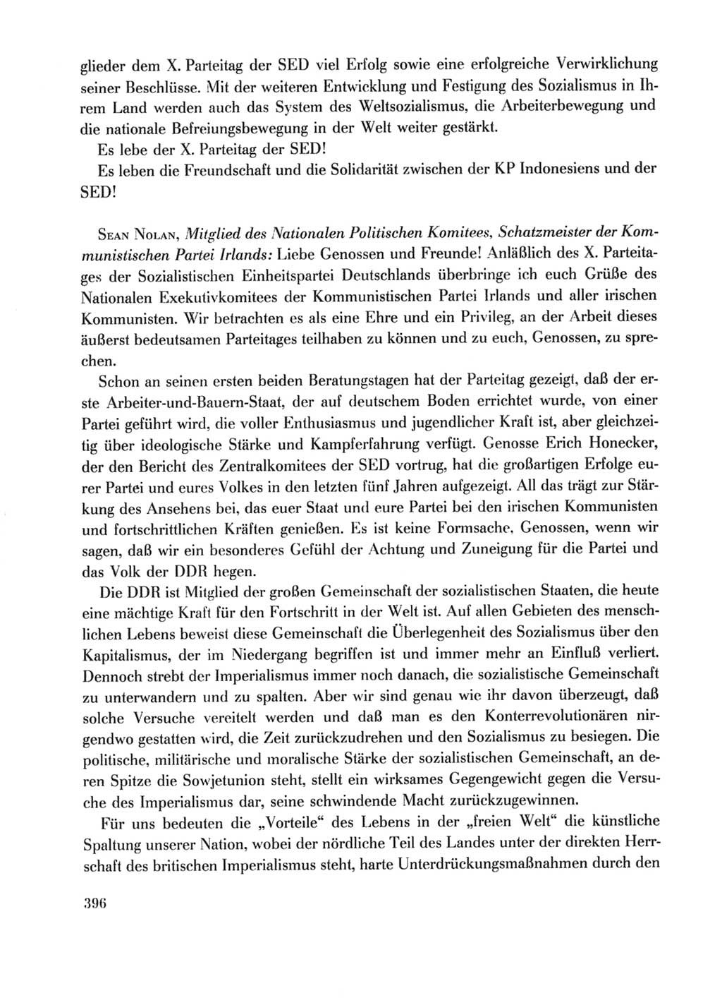 Protokoll der Verhandlungen des Ⅹ. Parteitages der Sozialistischen Einheitspartei Deutschlands (SED) [Deutsche Demokratische Republik (DDR)] 1981, Band 1, Seite 396 (Prot. Verh. Ⅹ. PT SED DDR 1981, Bd. 1, S. 396)