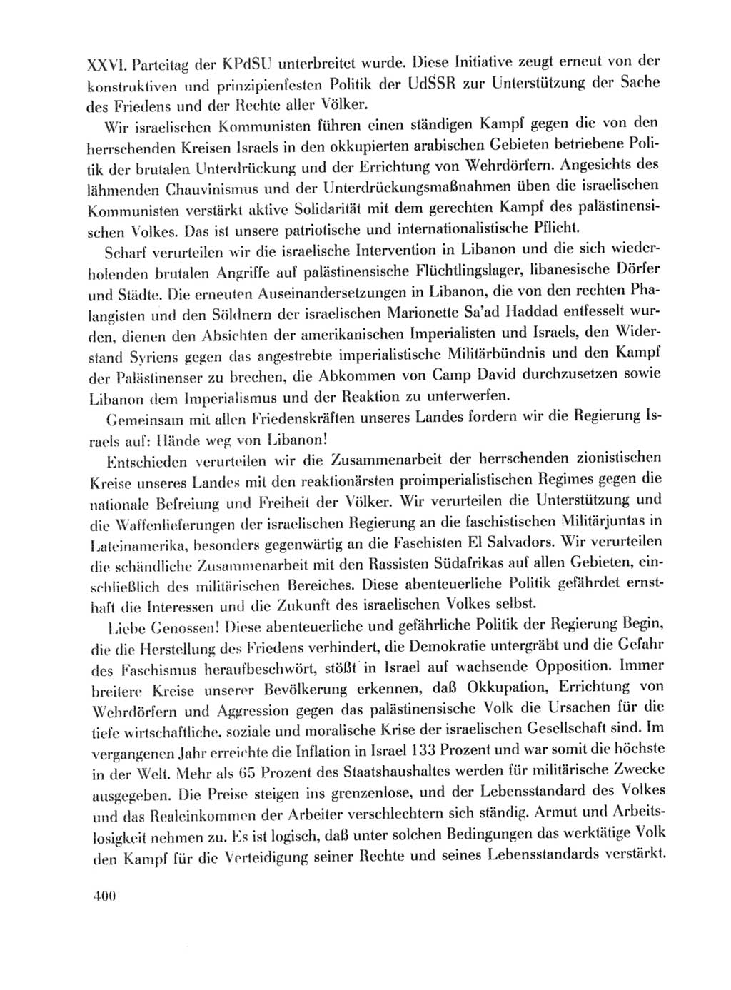 Protokoll der Verhandlungen des Ⅹ. Parteitages der Sozialistischen Einheitspartei Deutschlands (SED) [Deutsche Demokratische Republik (DDR)] 1981, Band 1, Seite 400 (Prot. Verh. Ⅹ. PT SED DDR 1981, Bd. 1, S. 400)