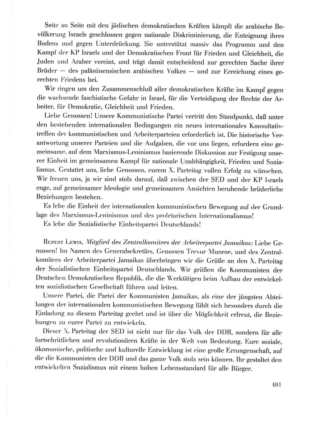 Protokoll der Verhandlungen des Ⅹ. Parteitages der Sozialistischen Einheitspartei Deutschlands (SED) [Deutsche Demokratische Republik (DDR)] 1981, Band 1, Seite 401 (Prot. Verh. Ⅹ. PT SED DDR 1981, Bd. 1, S. 401)