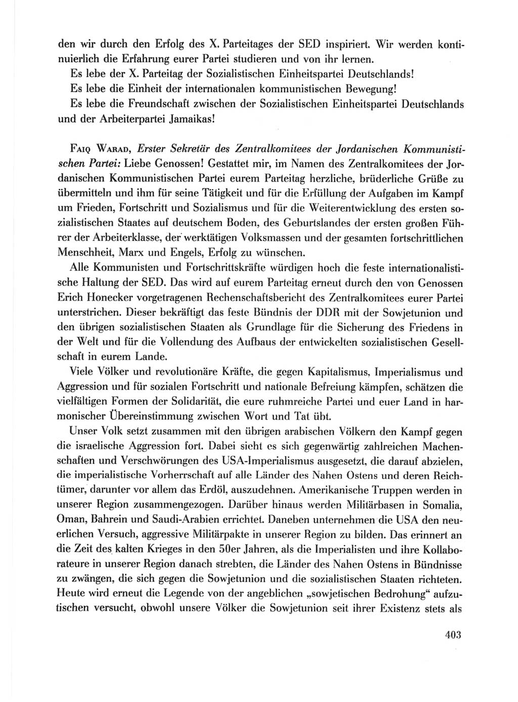 Protokoll der Verhandlungen des Ⅹ. Parteitages der Sozialistischen Einheitspartei Deutschlands (SED) [Deutsche Demokratische Republik (DDR)] 1981, Band 1, Seite 403 (Prot. Verh. Ⅹ. PT SED DDR 1981, Bd. 1, S. 403)