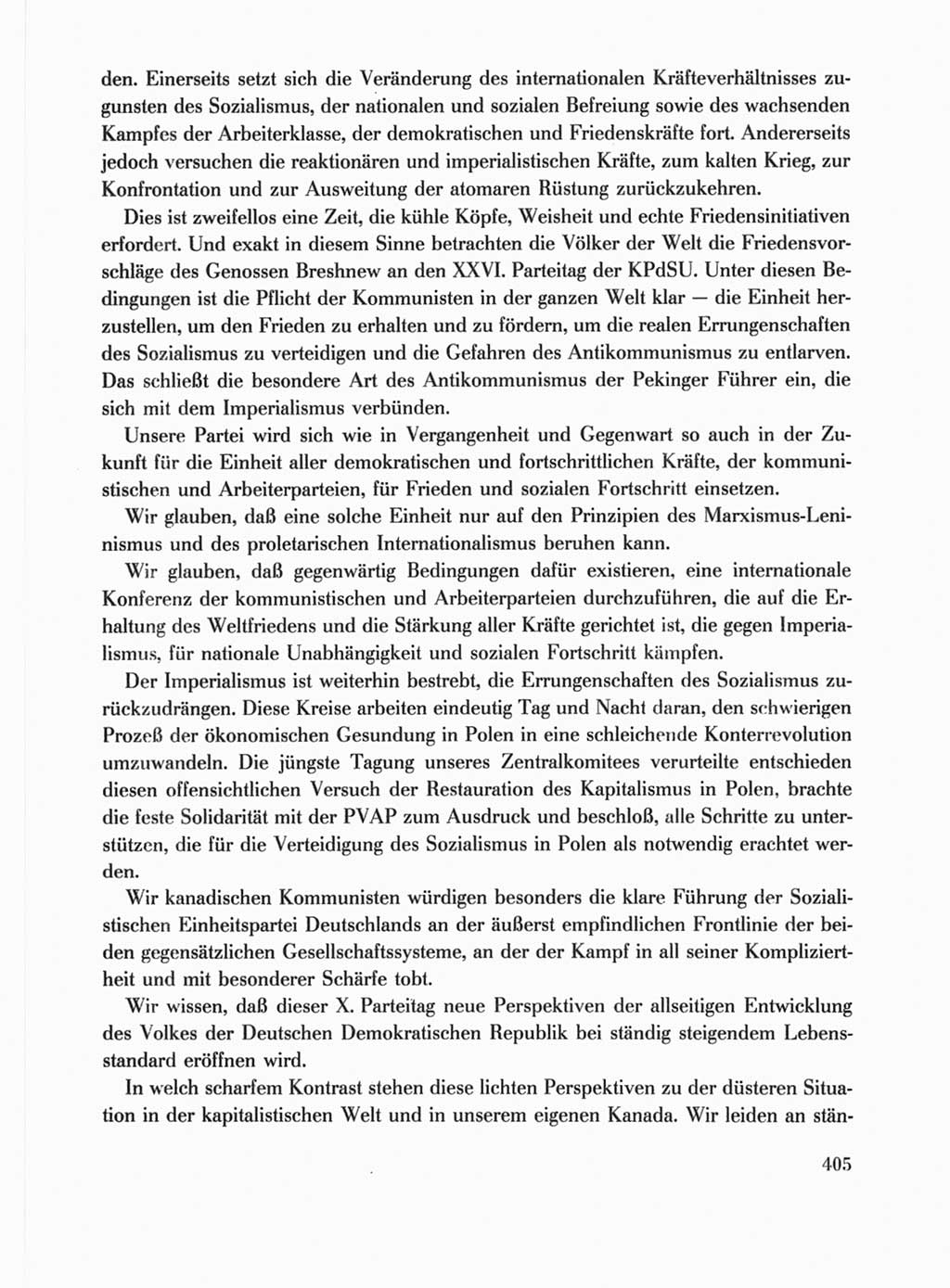 Protokoll der Verhandlungen des Ⅹ. Parteitages der Sozialistischen Einheitspartei Deutschlands (SED) [Deutsche Demokratische Republik (DDR)] 1981, Band 1, Seite 405 (Prot. Verh. Ⅹ. PT SED DDR 1981, Bd. 1, S. 405)