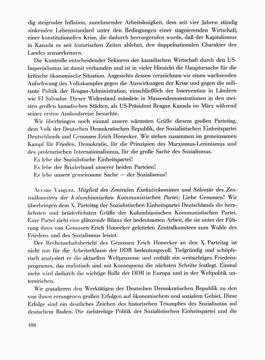 Protokoll der Verhandlungen des Ⅹ. Parteitages der Sozialistischen Einheitspartei Deutschlands (SED) [Deutsche Demokratische Republik (DDR)] 1981, Band 1, Seite 406 (Prot. Verh. Ⅹ. PT SED DDR 1981, Bd. 1, S. 406)