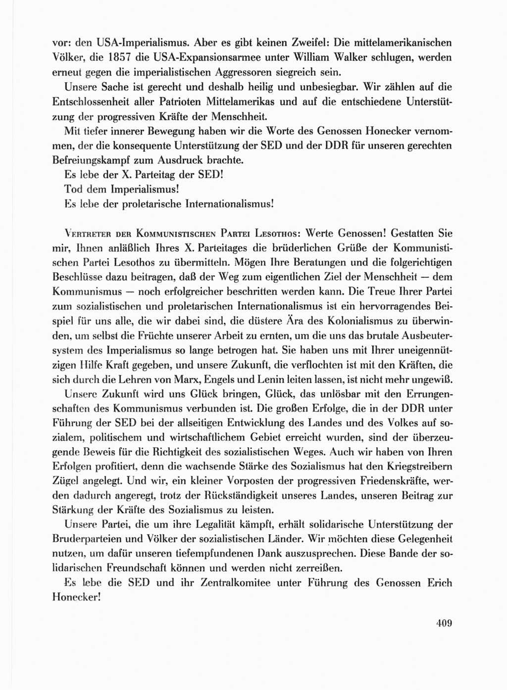 Protokoll der Verhandlungen des Ⅹ. Parteitages der Sozialistischen Einheitspartei Deutschlands (SED) [Deutsche Demokratische Republik (DDR)] 1981, Band 1, Seite 409 (Prot. Verh. Ⅹ. PT SED DDR 1981, Bd. 1, S. 409)