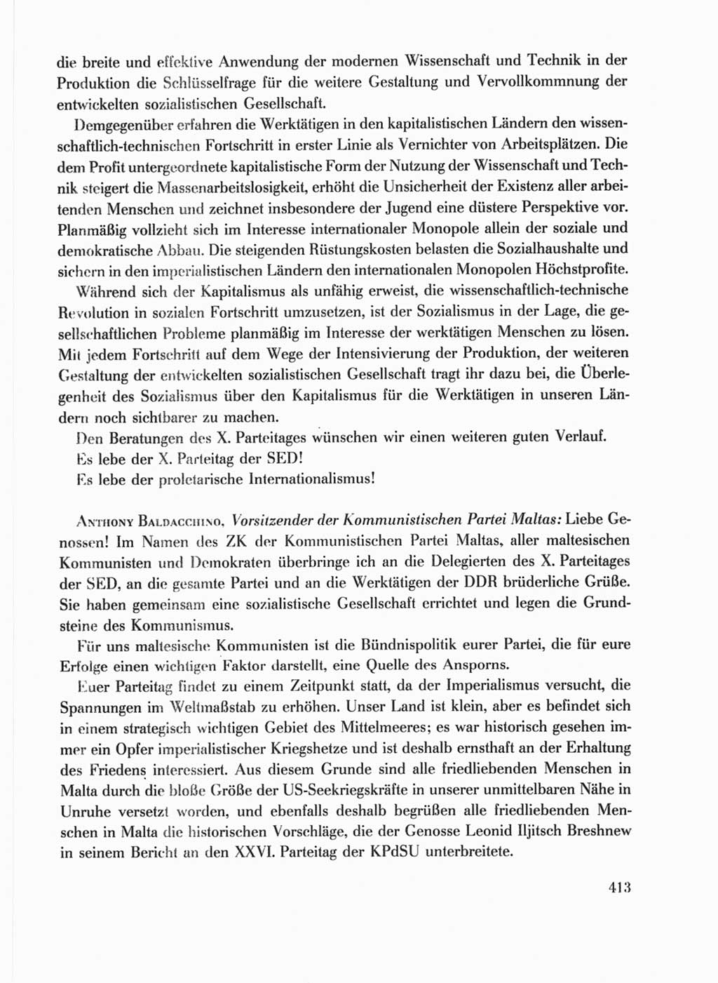 Protokoll der Verhandlungen des Ⅹ. Parteitages der Sozialistischen Einheitspartei Deutschlands (SED) [Deutsche Demokratische Republik (DDR)] 1981, Band 1, Seite 413 (Prot. Verh. Ⅹ. PT SED DDR 1981, Bd. 1, S. 413)