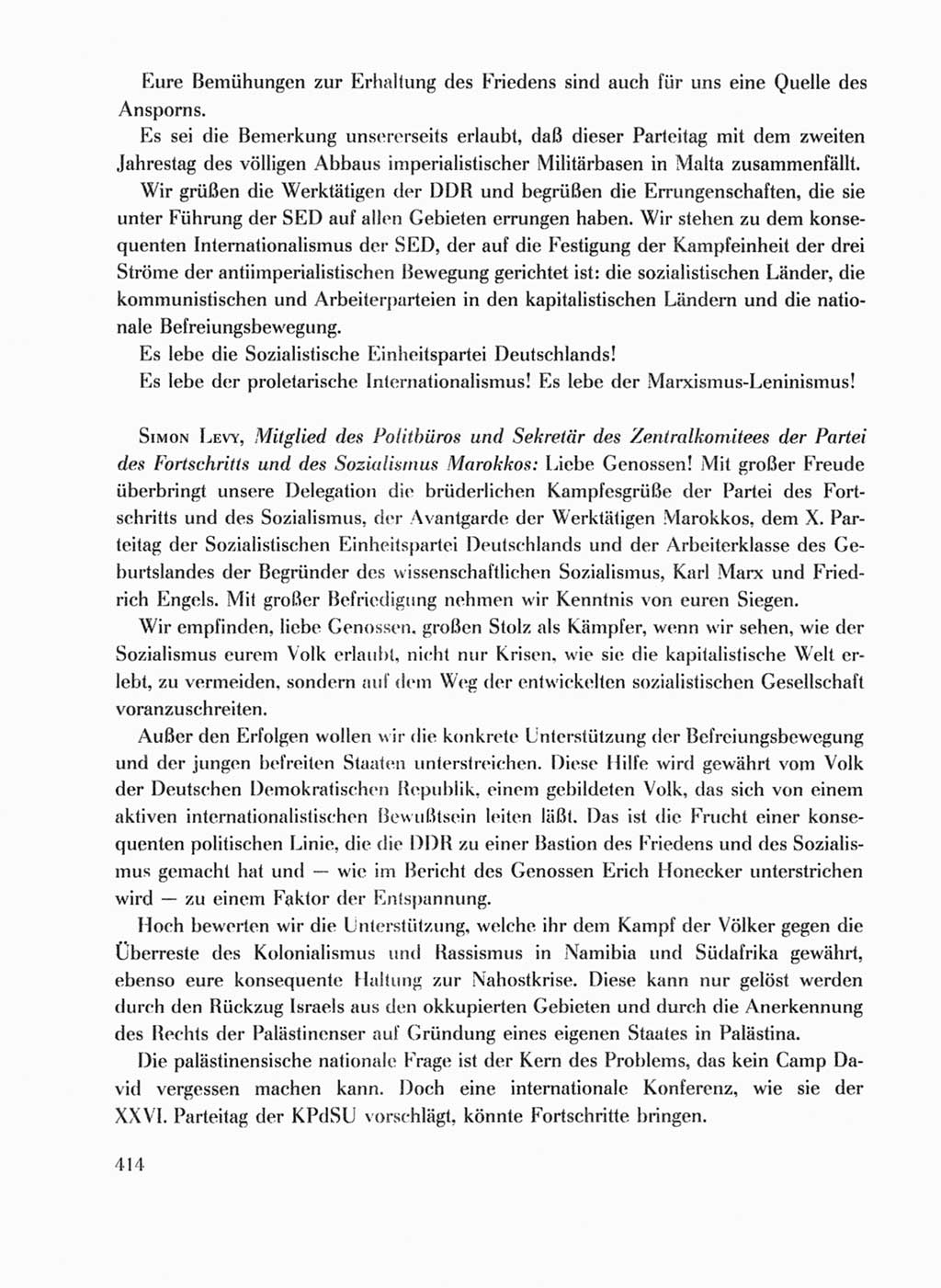 Protokoll der Verhandlungen des Ⅹ. Parteitages der Sozialistischen Einheitspartei Deutschlands (SED) [Deutsche Demokratische Republik (DDR)] 1981, Band 1, Seite 414 (Prot. Verh. Ⅹ. PT SED DDR 1981, Bd. 1, S. 414)