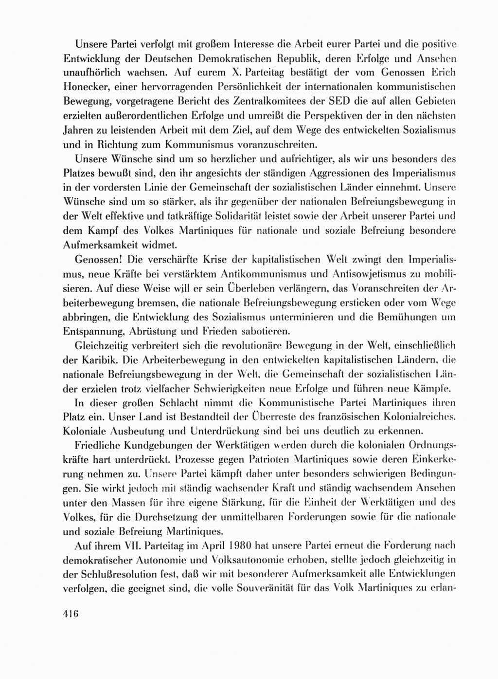 Protokoll der Verhandlungen des Ⅹ. Parteitages der Sozialistischen Einheitspartei Deutschlands (SED) [Deutsche Demokratische Republik (DDR)] 1981, Band 1, Seite 416 (Prot. Verh. Ⅹ. PT SED DDR 1981, Bd. 1, S. 416)