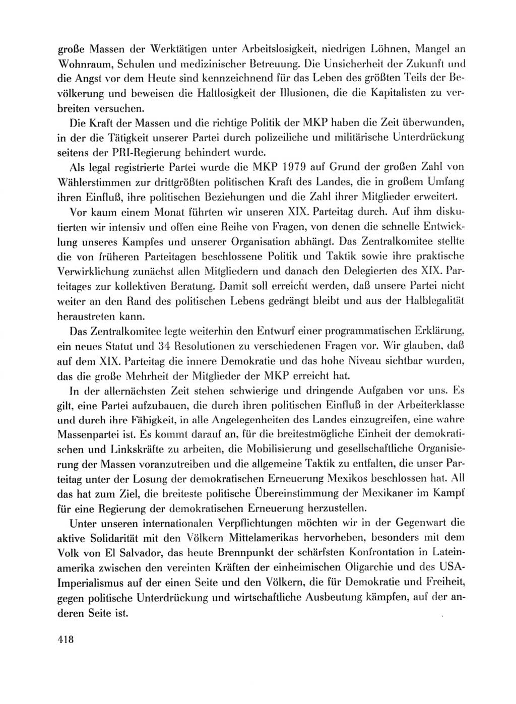 Protokoll der Verhandlungen des Ⅹ. Parteitages der Sozialistischen Einheitspartei Deutschlands (SED) [Deutsche Demokratische Republik (DDR)] 1981, Band 1, Seite 418 (Prot. Verh. Ⅹ. PT SED DDR 1981, Bd. 1, S. 418)