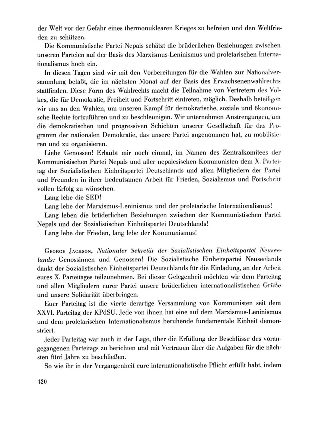 Protokoll der Verhandlungen des Ⅹ. Parteitages der Sozialistischen Einheitspartei Deutschlands (SED) [Deutsche Demokratische Republik (DDR)] 1981, Band 1, Seite 420 (Prot. Verh. Ⅹ. PT SED DDR 1981, Bd. 1, S. 420)