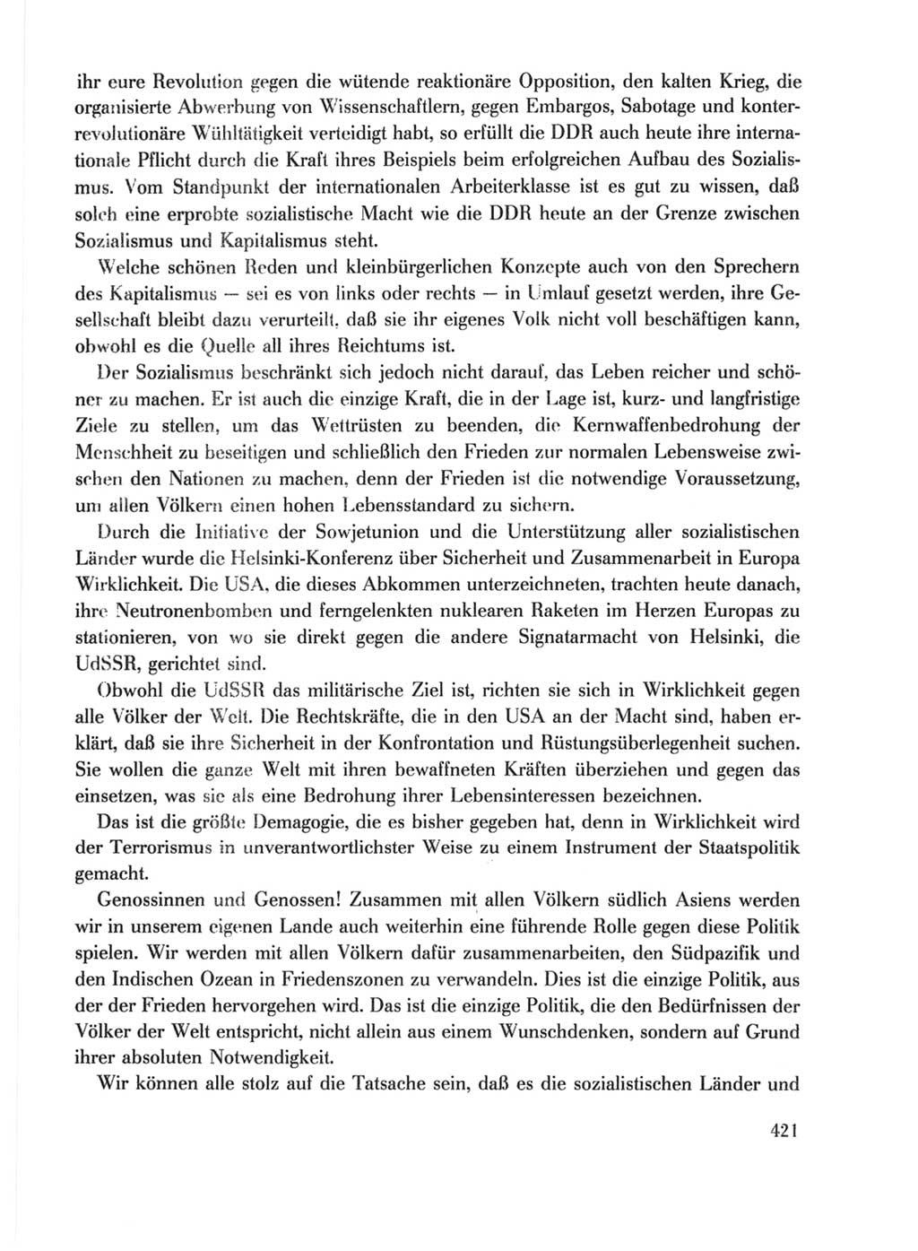 Protokoll der Verhandlungen des Ⅹ. Parteitages der Sozialistischen Einheitspartei Deutschlands (SED) [Deutsche Demokratische Republik (DDR)] 1981, Band 1, Seite 421 (Prot. Verh. Ⅹ. PT SED DDR 1981, Bd. 1, S. 421)