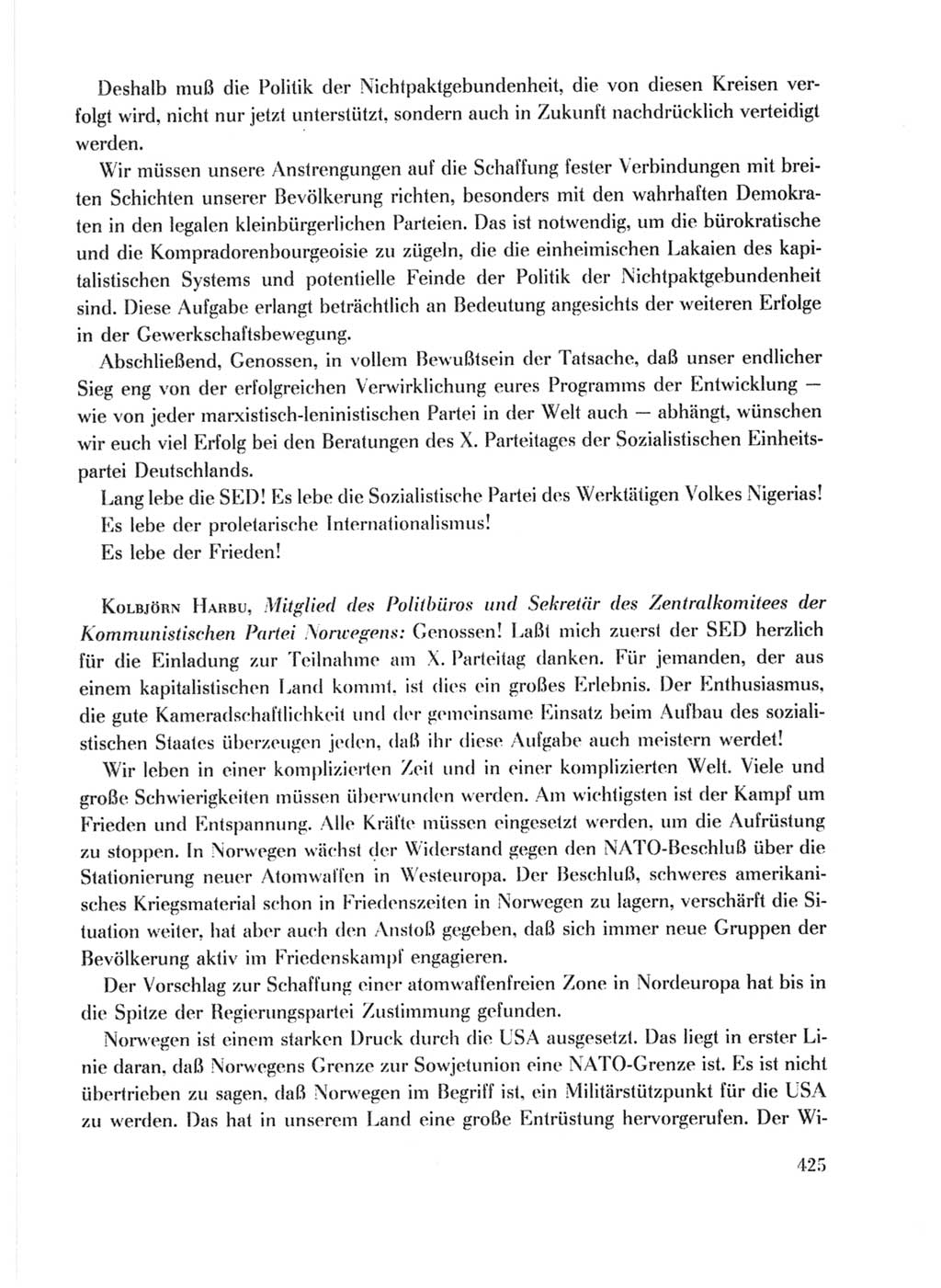 Protokoll der Verhandlungen des Ⅹ. Parteitages der Sozialistischen Einheitspartei Deutschlands (SED) [Deutsche Demokratische Republik (DDR)] 1981, Band 1, Seite 425 (Prot. Verh. Ⅹ. PT SED DDR 1981, Bd. 1, S. 425)