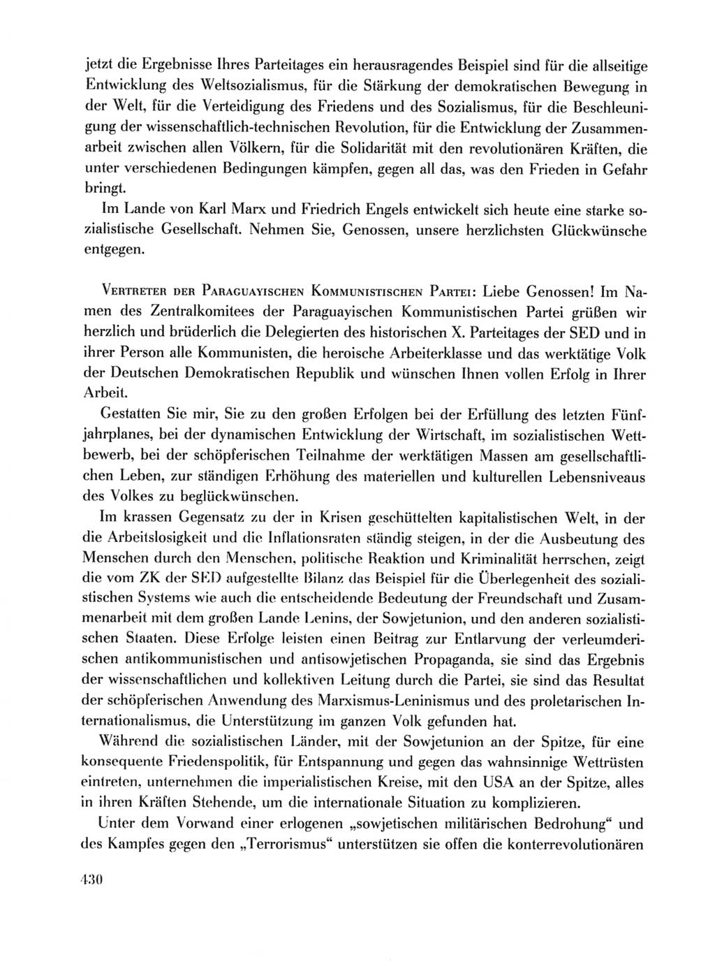 Protokoll der Verhandlungen des Ⅹ. Parteitages der Sozialistischen Einheitspartei Deutschlands (SED) [Deutsche Demokratische Republik (DDR)] 1981, Band 1, Seite 430 (Prot. Verh. Ⅹ. PT SED DDR 1981, Bd. 1, S. 430)