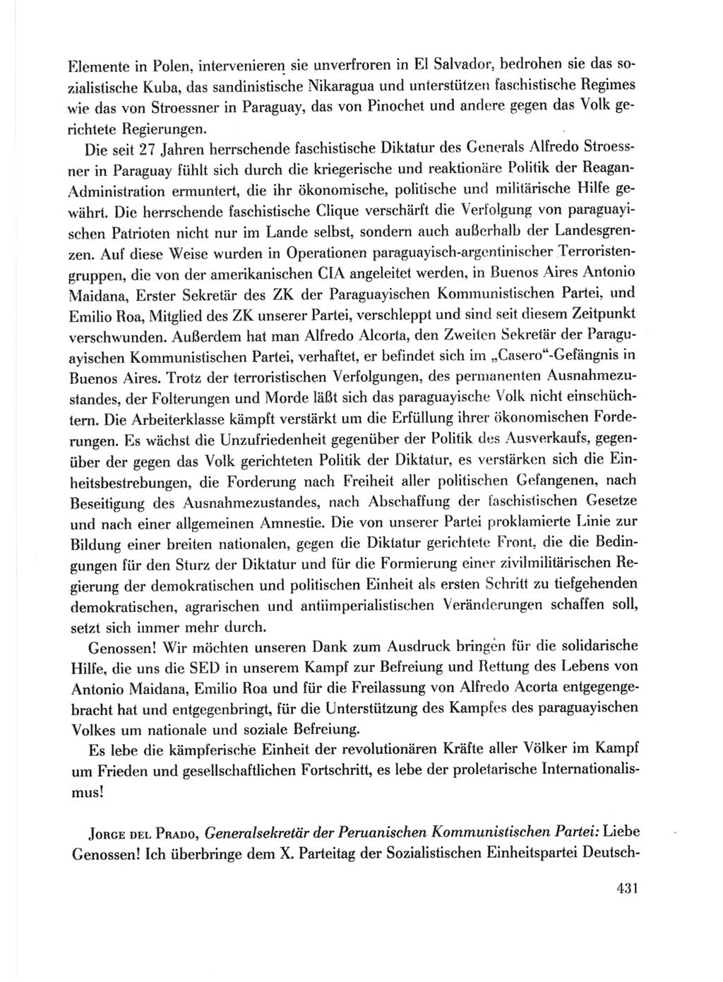 Protokoll der Verhandlungen des Ⅹ. Parteitages der Sozialistischen Einheitspartei Deutschlands (SED) [Deutsche Demokratische Republik (DDR)] 1981, Band 1, Seite 431 (Prot. Verh. Ⅹ. PT SED DDR 1981, Bd. 1, S. 431)