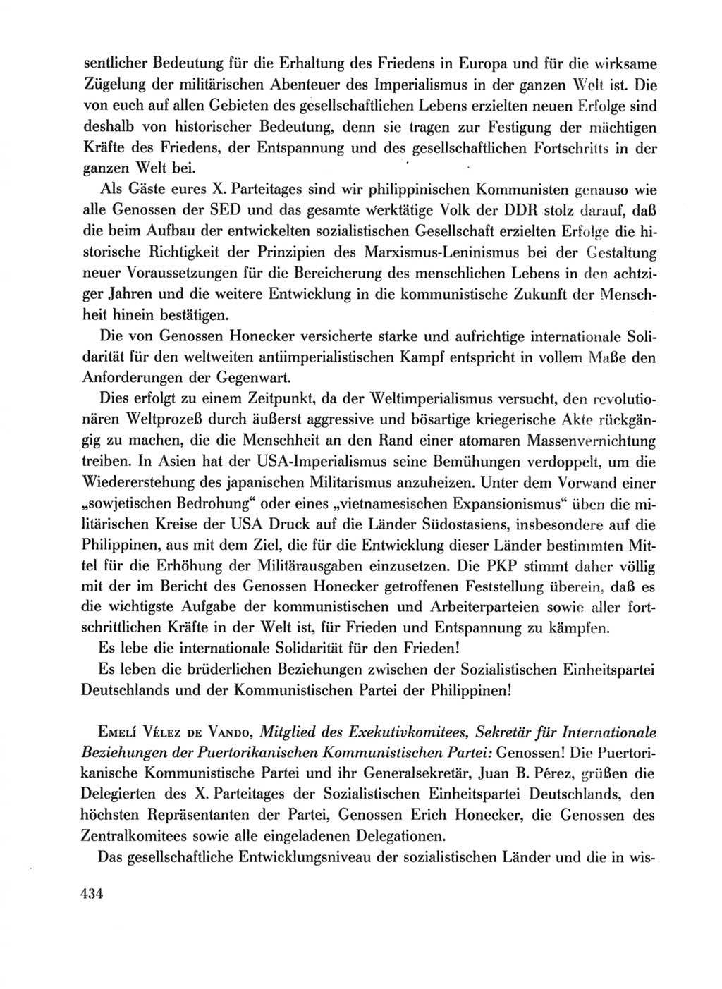 Protokoll der Verhandlungen des Ⅹ. Parteitages der Sozialistischen Einheitspartei Deutschlands (SED) [Deutsche Demokratische Republik (DDR)] 1981, Band 1, Seite 434 (Prot. Verh. Ⅹ. PT SED DDR 1981, Bd. 1, S. 434)
