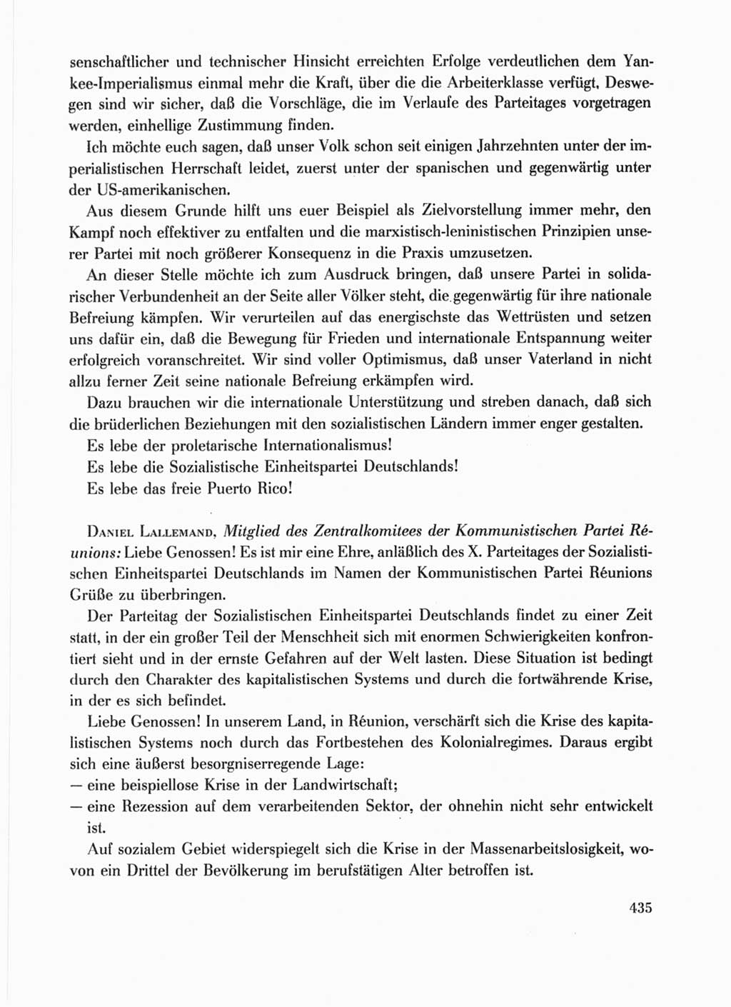 Protokoll der Verhandlungen des Ⅹ. Parteitages der Sozialistischen Einheitspartei Deutschlands (SED) [Deutsche Demokratische Republik (DDR)] 1981, Band 1, Seite 435 (Prot. Verh. Ⅹ. PT SED DDR 1981, Bd. 1, S. 435)