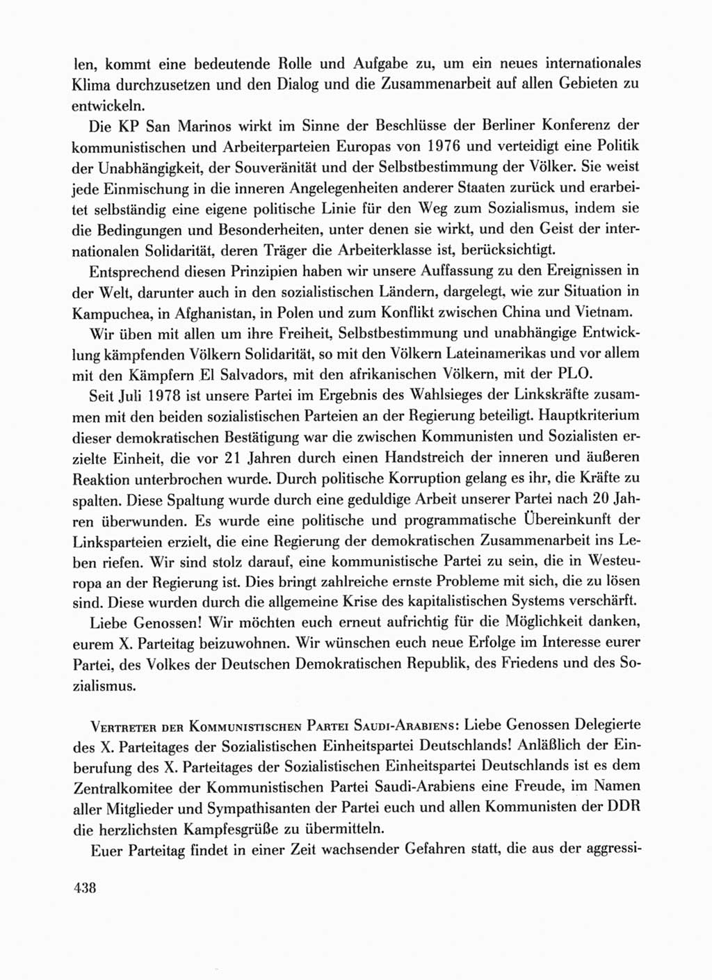 Protokoll der Verhandlungen des Ⅹ. Parteitages der Sozialistischen Einheitspartei Deutschlands (SED) [Deutsche Demokratische Republik (DDR)] 1981, Band 1, Seite 438 (Prot. Verh. Ⅹ. PT SED DDR 1981, Bd. 1, S. 438)