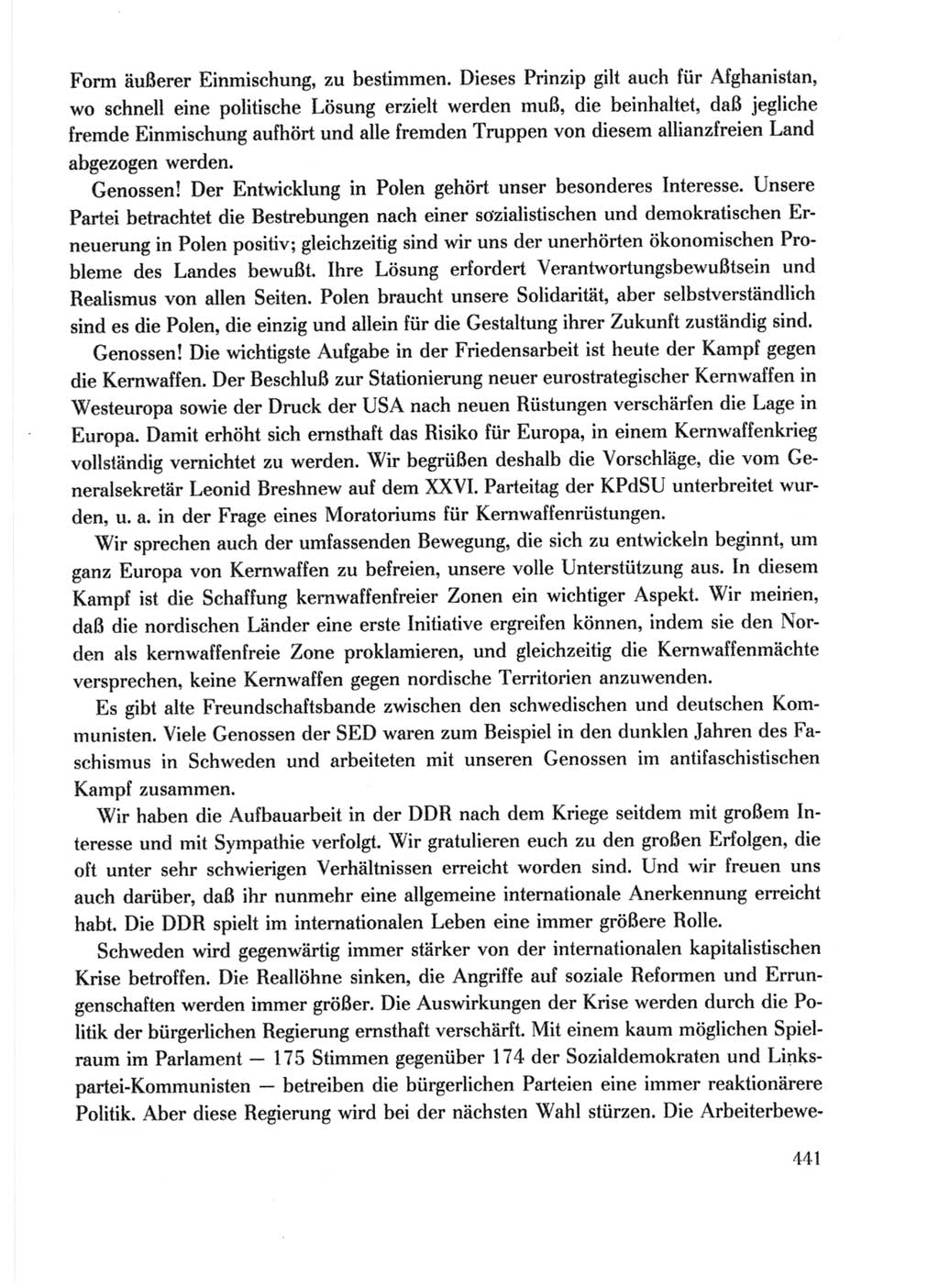 Protokoll der Verhandlungen des Ⅹ. Parteitages der Sozialistischen Einheitspartei Deutschlands (SED) [Deutsche Demokratische Republik (DDR)] 1981, Band 1, Seite 441 (Prot. Verh. Ⅹ. PT SED DDR 1981, Bd. 1, S. 441)