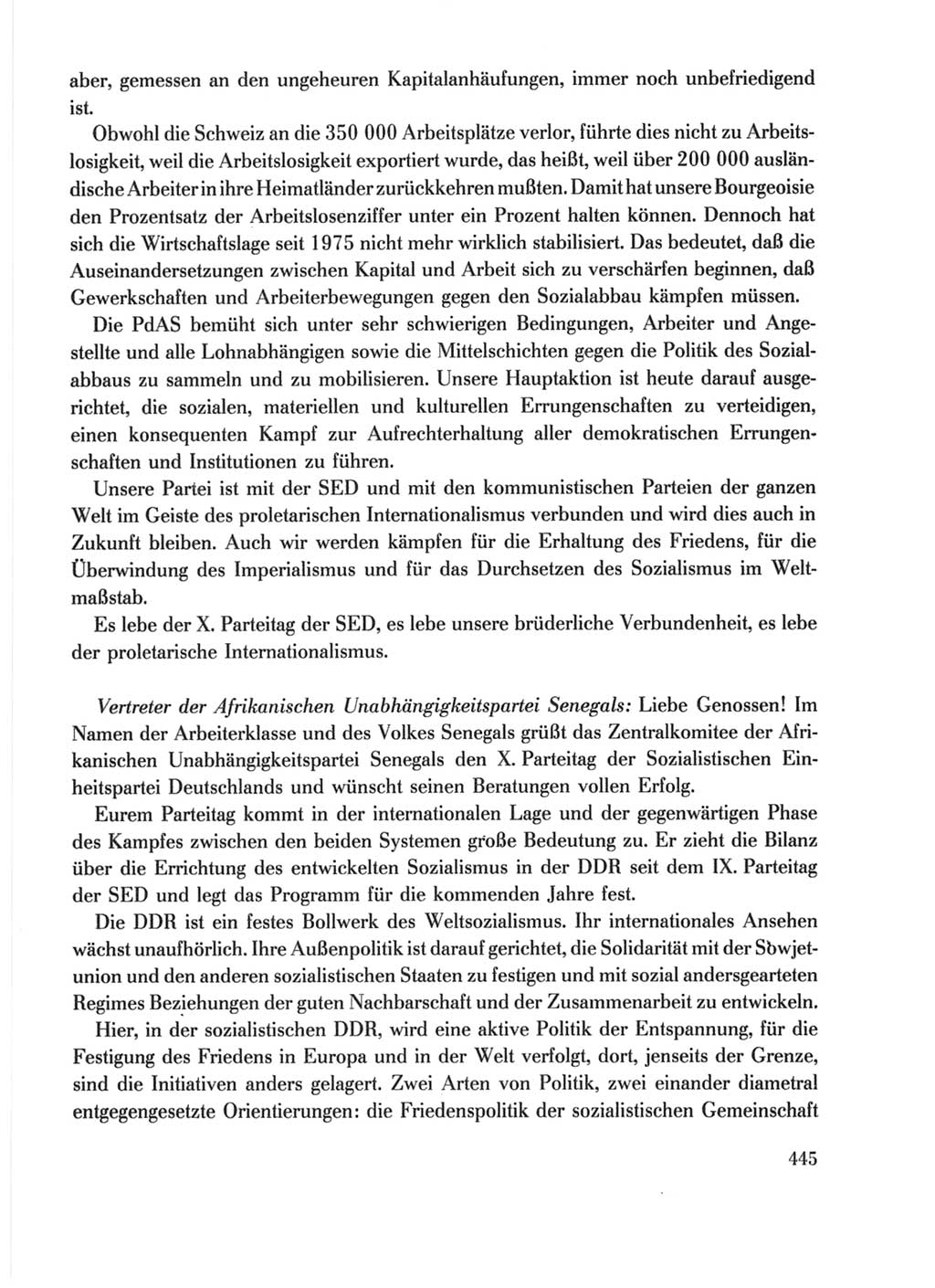 Protokoll der Verhandlungen des Ⅹ. Parteitages der Sozialistischen Einheitspartei Deutschlands (SED) [Deutsche Demokratische Republik (DDR)] 1981, Band 1, Seite 445 (Prot. Verh. Ⅹ. PT SED DDR 1981, Bd. 1, S. 445)