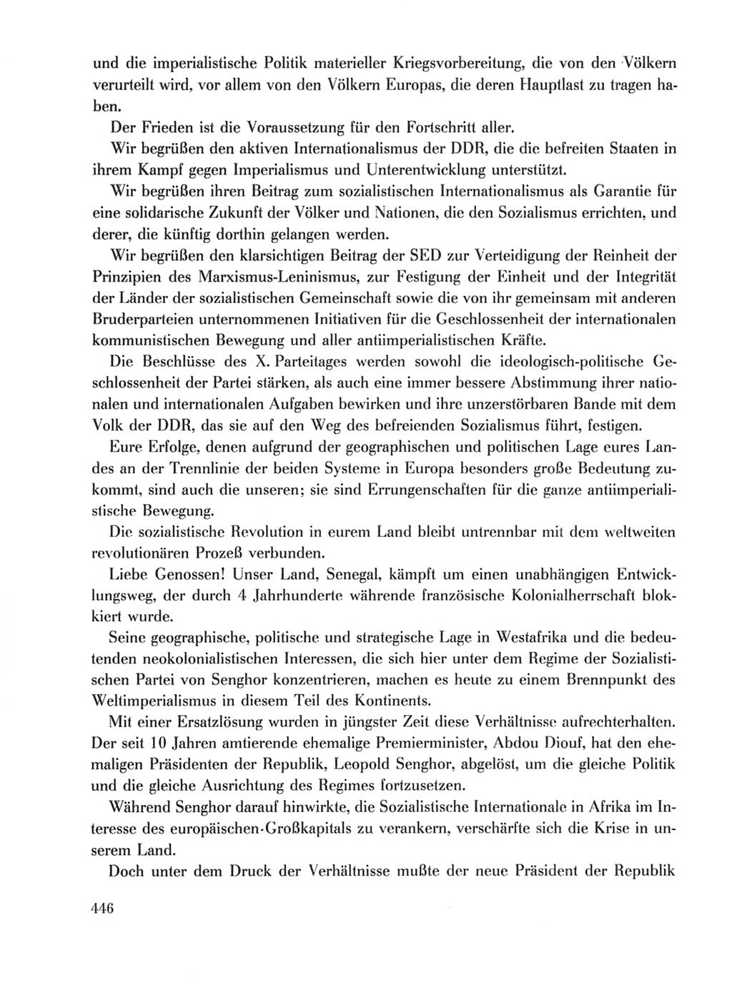 Protokoll der Verhandlungen des Ⅹ. Parteitages der Sozialistischen Einheitspartei Deutschlands (SED) [Deutsche Demokratische Republik (DDR)] 1981, Band 1, Seite 446 (Prot. Verh. Ⅹ. PT SED DDR 1981, Bd. 1, S. 446)