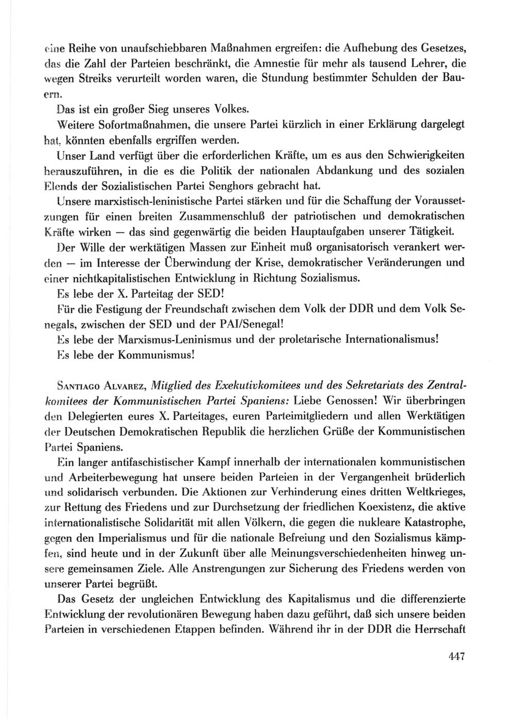 Protokoll der Verhandlungen des Ⅹ. Parteitages der Sozialistischen Einheitspartei Deutschlands (SED) [Deutsche Demokratische Republik (DDR)] 1981, Band 1, Seite 447 (Prot. Verh. Ⅹ. PT SED DDR 1981, Bd. 1, S. 447)