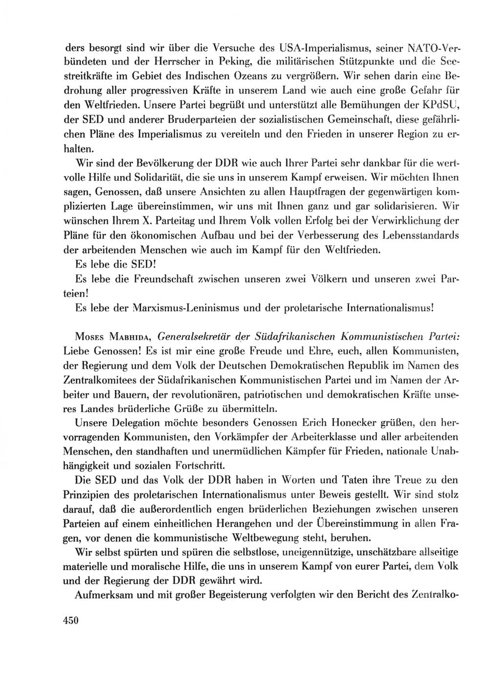 Protokoll der Verhandlungen des Ⅹ. Parteitages der Sozialistischen Einheitspartei Deutschlands (SED) [Deutsche Demokratische Republik (DDR)] 1981, Band 1, Seite 450 (Prot. Verh. Ⅹ. PT SED DDR 1981, Bd. 1, S. 450)