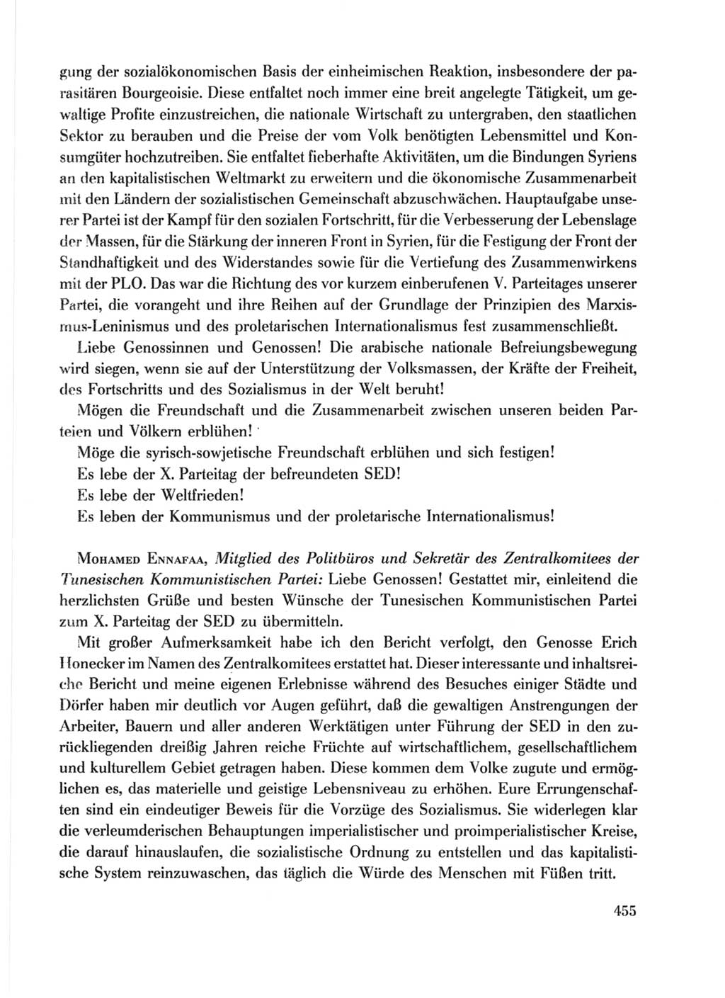 Protokoll der Verhandlungen des Ⅹ. Parteitages der Sozialistischen Einheitspartei Deutschlands (SED) [Deutsche Demokratische Republik (DDR)] 1981, Band 1, Seite 455 (Prot. Verh. Ⅹ. PT SED DDR 1981, Bd. 1, S. 455)