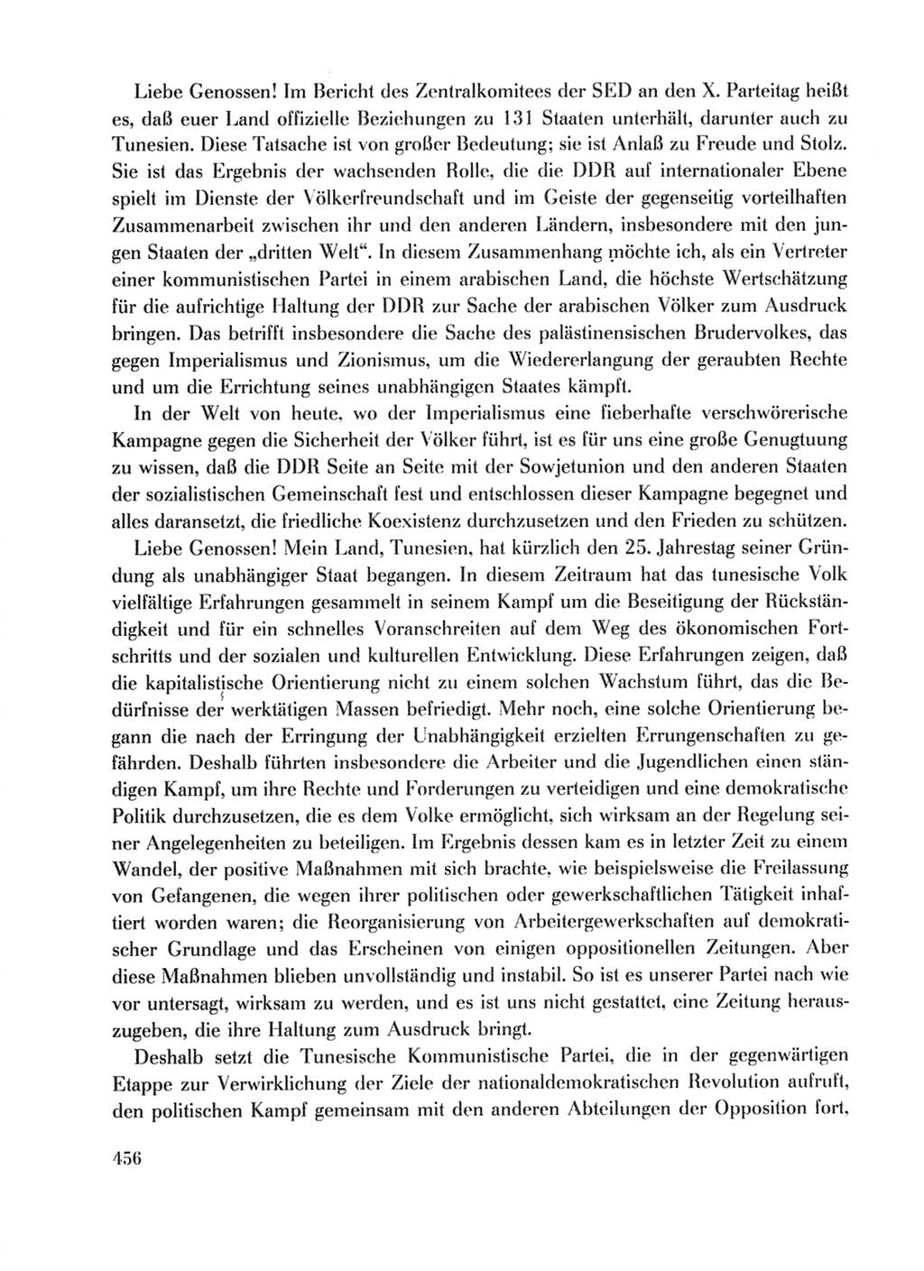 Protokoll der Verhandlungen des Ⅹ. Parteitages der Sozialistischen Einheitspartei Deutschlands (SED) [Deutsche Demokratische Republik (DDR)] 1981, Band 1, Seite 456 (Prot. Verh. Ⅹ. PT SED DDR 1981, Bd. 1, S. 456)